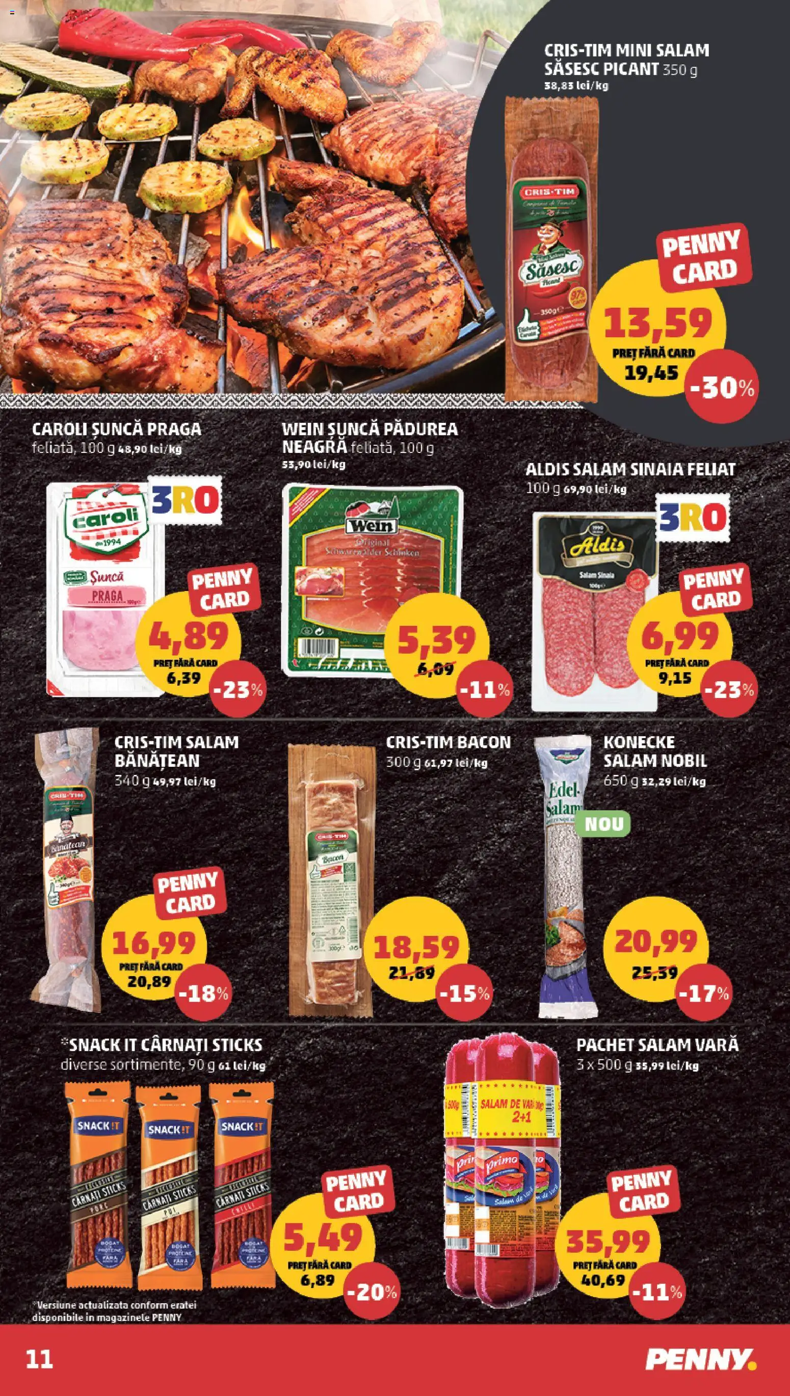 Noul catalog PENNY – valabil de la 27.05.2026 | Pagină: 11 | Produse: Bacon, Salam, Șuncă, Cârnați
