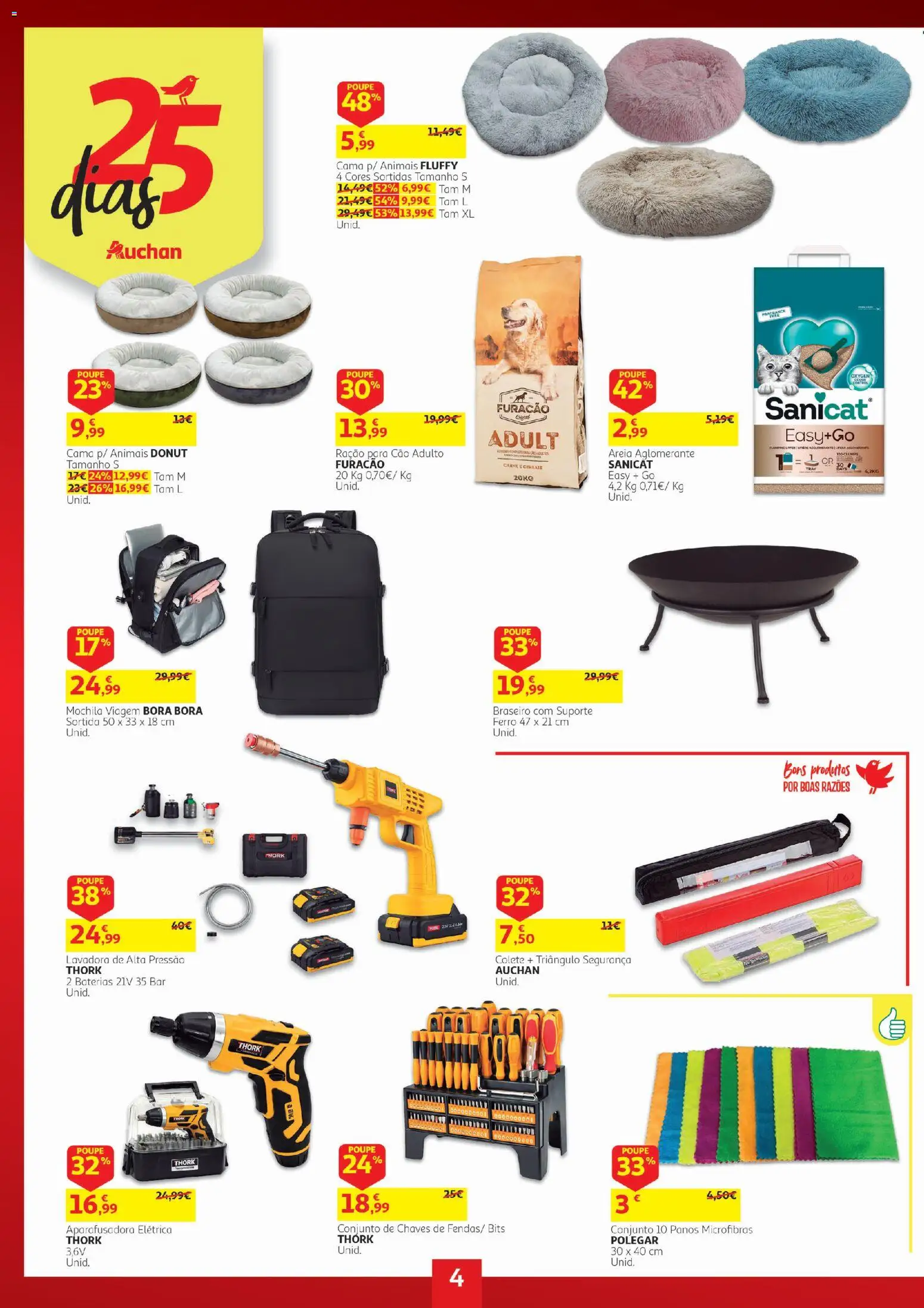 Auchan folheto 25 dias │ válido de 20/10/2026 | Página: 4 | Produtos: Mochila, Baterias, Cama, Carne
