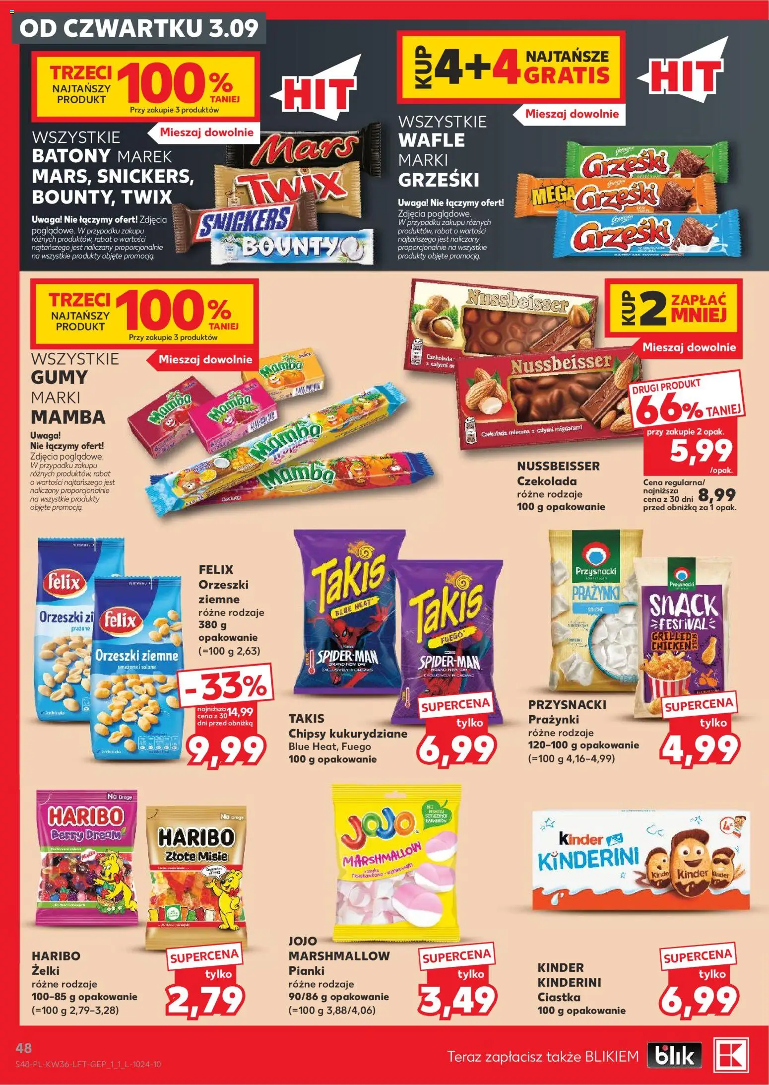 Kaufland gazetka od 03.09.2026 | Strona: 48 | Produkty: Wafle, Orzeszki ziemne, Pianki, Pianki jojo