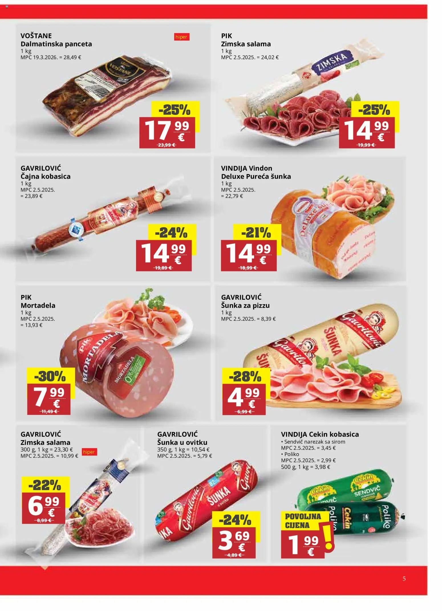 Ribola katalog | vrijedi od 20.05.2026 | Stranica: 5 | Proizvodi: Vindija, Salama, Šunka, Mortadela