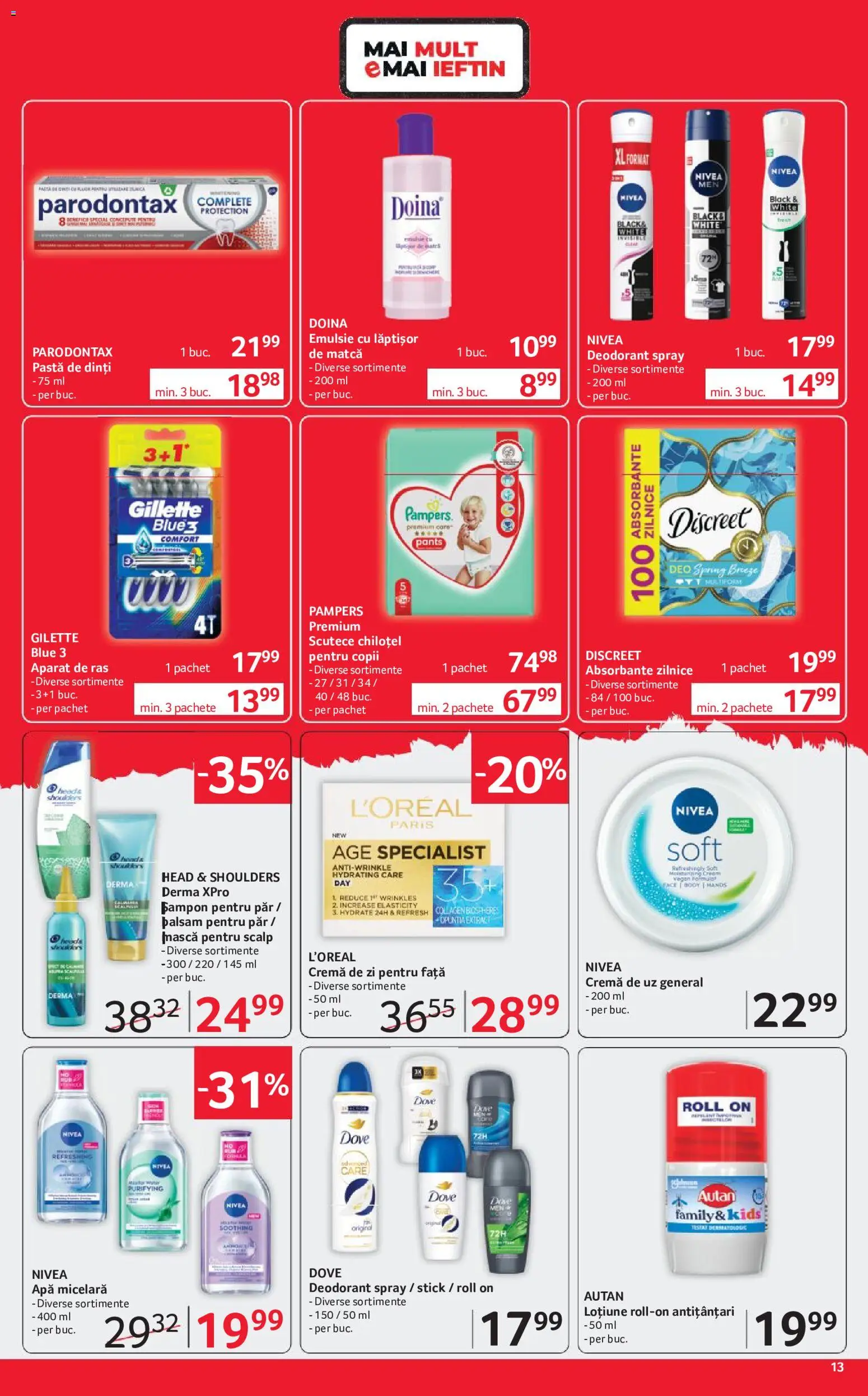 Noul catalog Selgros – valabil de la 26.06.2026 | Pagină: 13 | Produse: Aparat De Ras, Apă micelară, Deodorant, Absorbante
