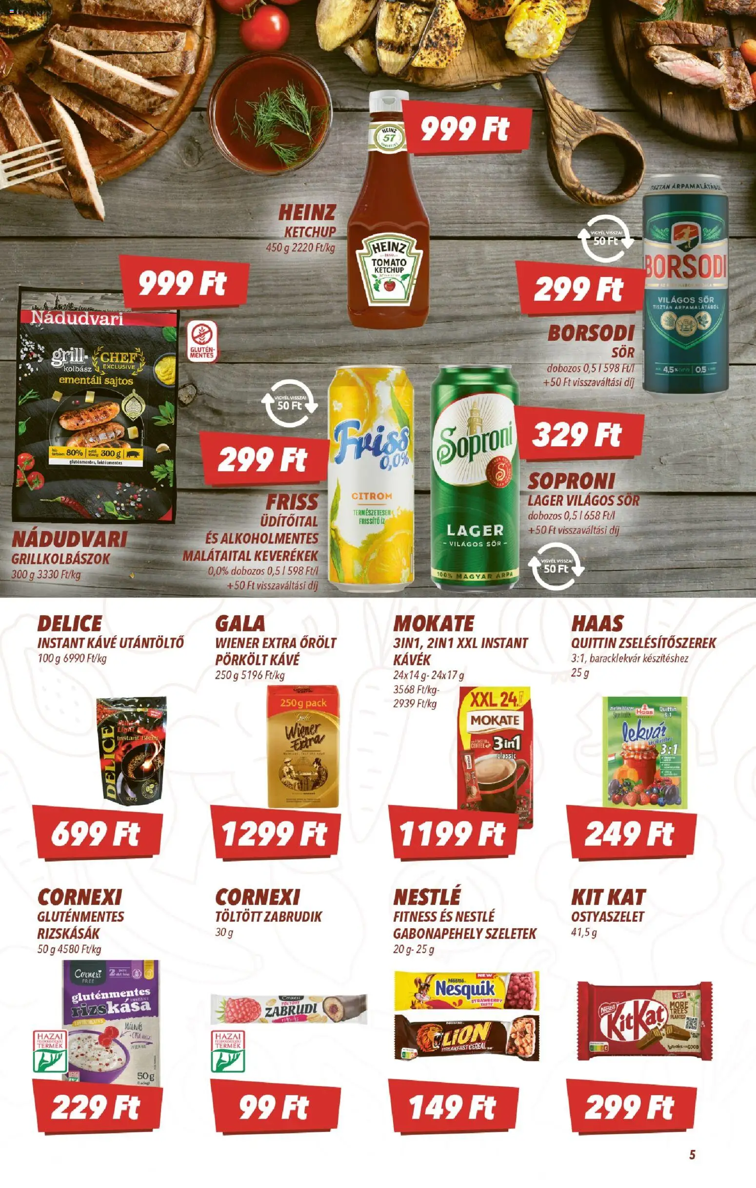 CBA akciós ujság - amely érvényes a következő dátumtól: 2026.07.09. | Oldal: 5 | Termékek: Grill, Ostyaszelet, Kávé, Gluténmentes