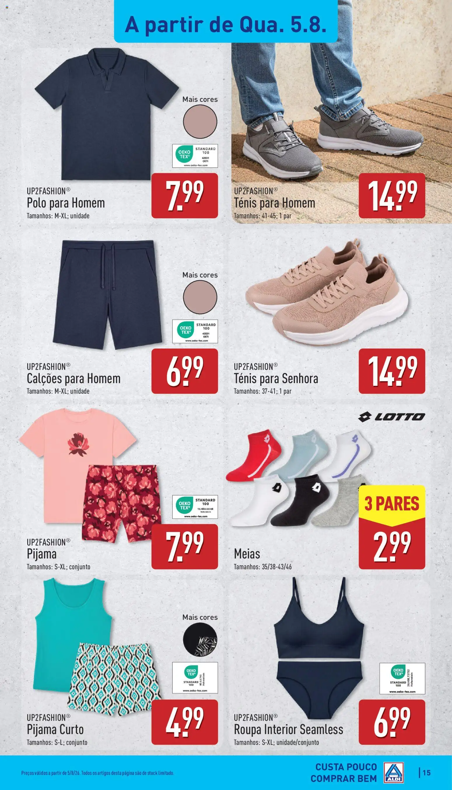 Aldi folheto │ válido de 03/08/2026 | Página: 15 | Produtos: Roupa interior, Calções, Meias, Lingerie