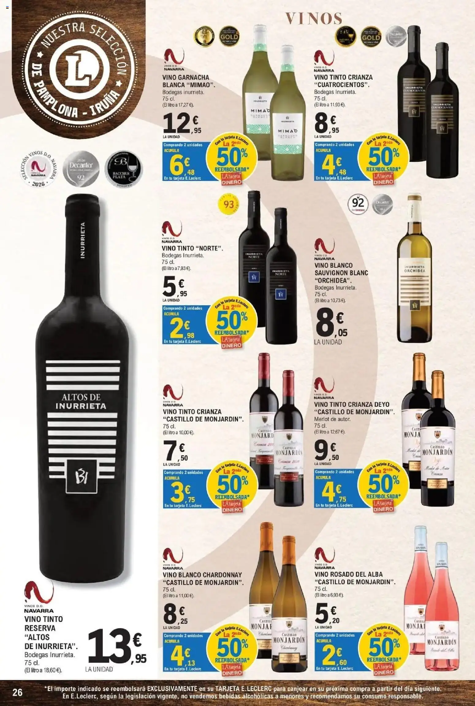 E.Leclerc - Feria del vino 30/09/2026 - 17/10/2026 | Página: 26 | Productos: Vino tinto, Vino rosado, Vino blanco, Bebidas