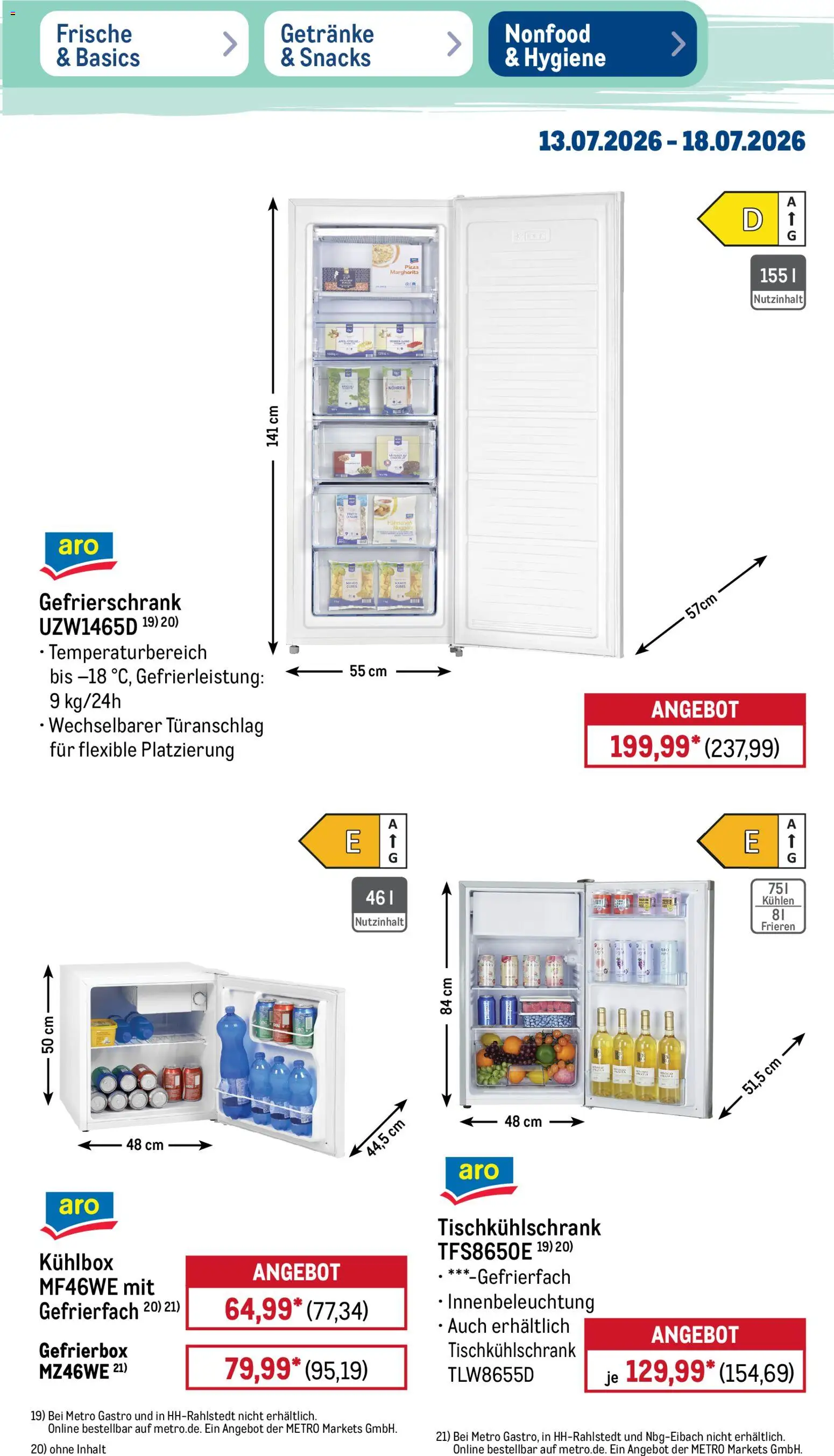 Metro NonFood-Angebote – gültig ab 13.07.2026 | Seite: 5 | Produkte: Gefrierschrank, Hahnchen, Pizza