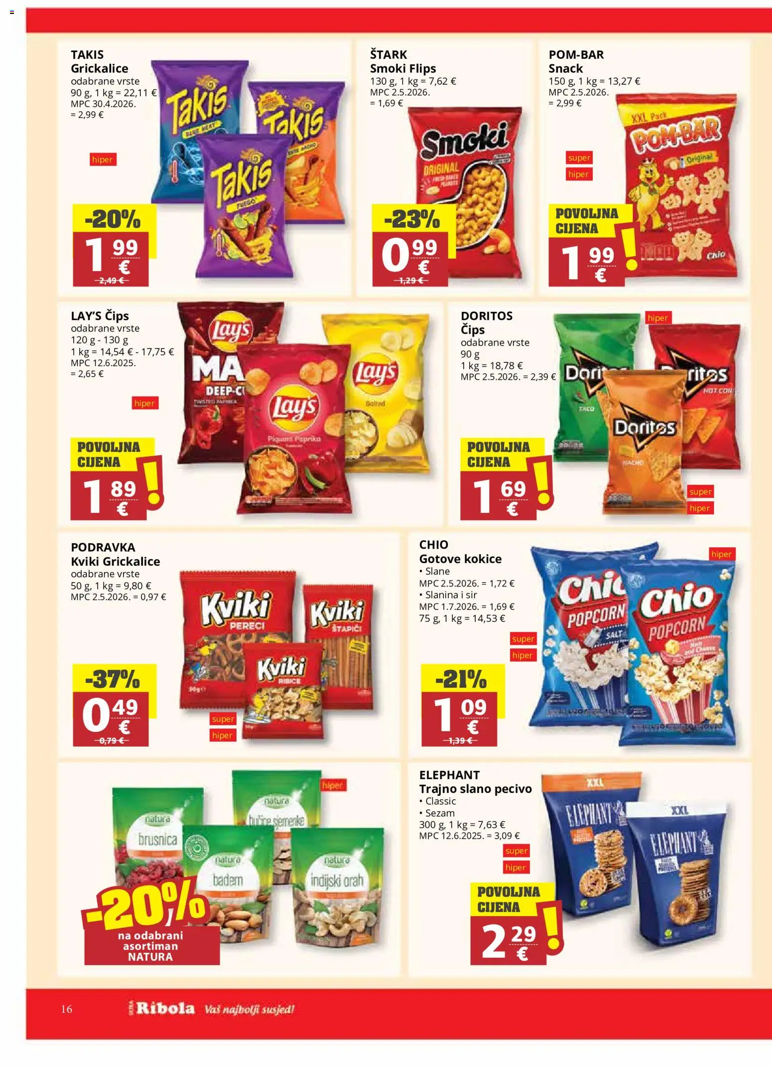 Ribola katalog | vrijedi od 19.08.2026 | Stranica: 16 | Proizvodi: Podravka, Čips, Pereci, Orah