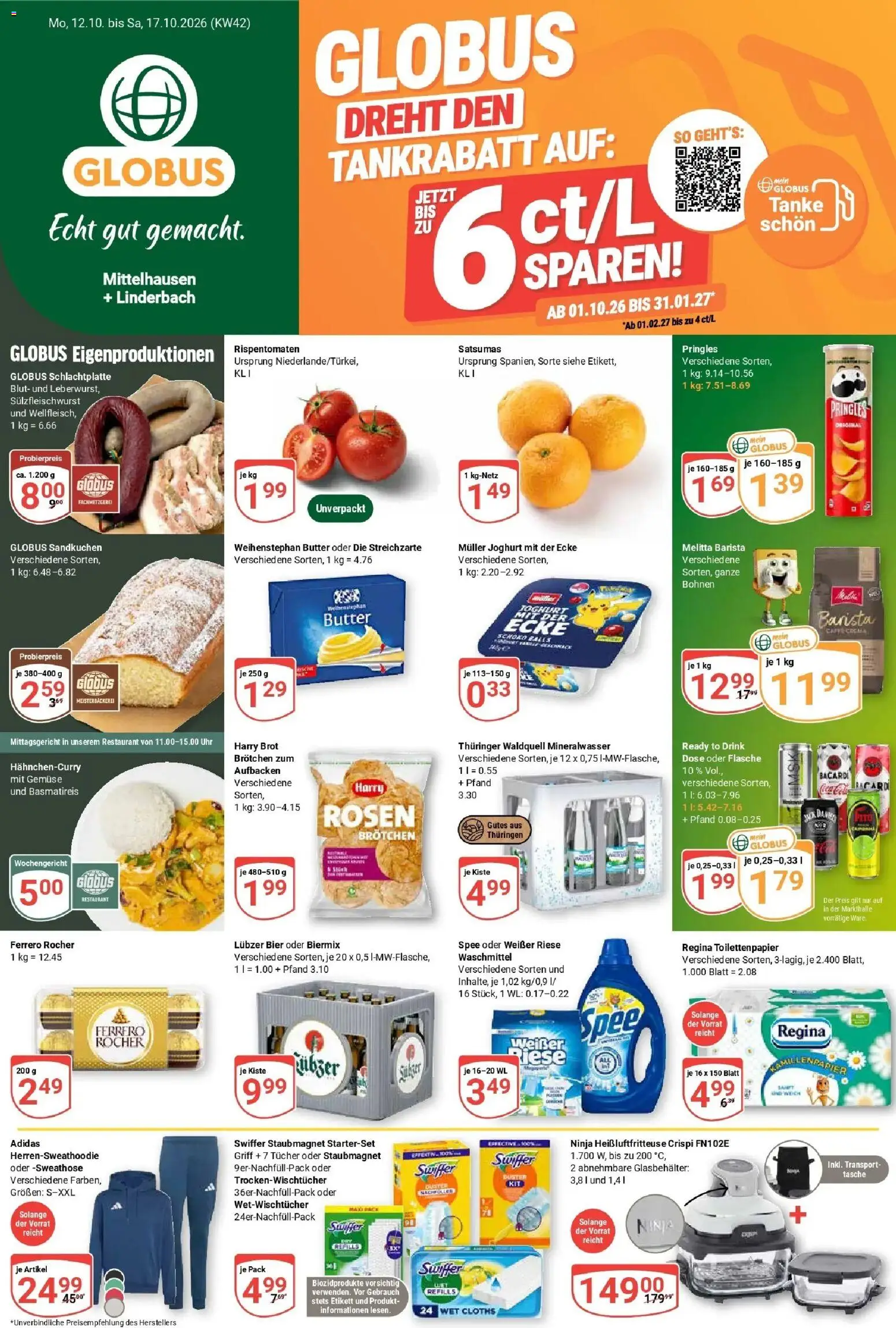 Globus Prospekt Mittelhausen (ab 12.10.2026) » Angebote online | Seite: 1 | Produkte: Joghurt, Mineralwasser, Gemüse, Heißluftfritteuse