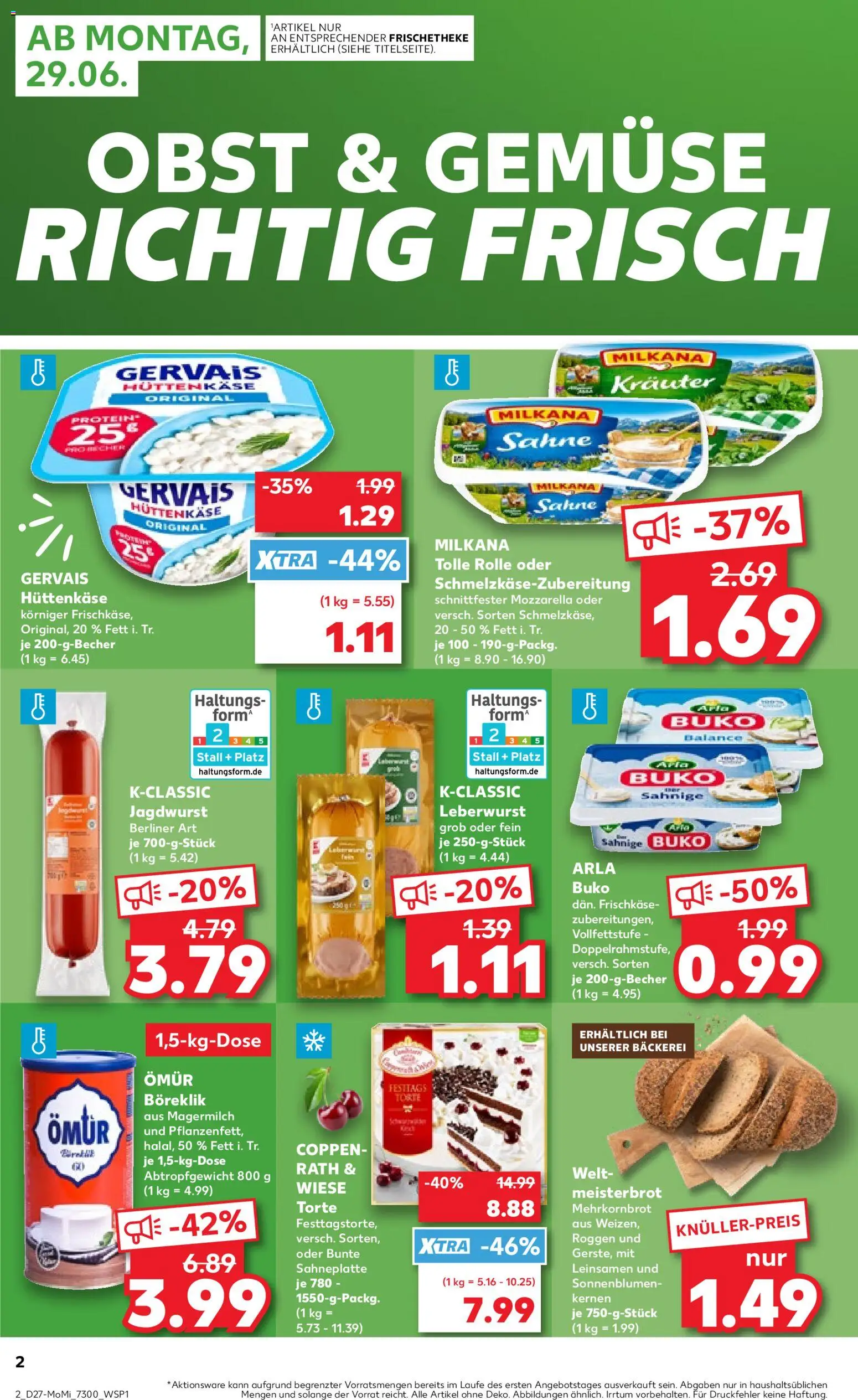 Kaufland Prospekt – gültig ab 29.06.2026 | Seite: 2 | Produkte: Milkana, Gemüse, Arla buko, Hüttenkäse
