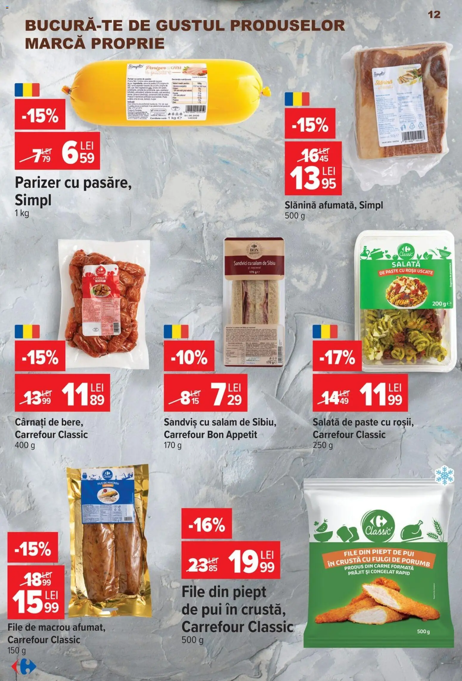 Noul catalog Carrefour – valabil de la 14.10.2026 | Pagină: 12 | Produse: Pui, Roșii, Parizer, Paste