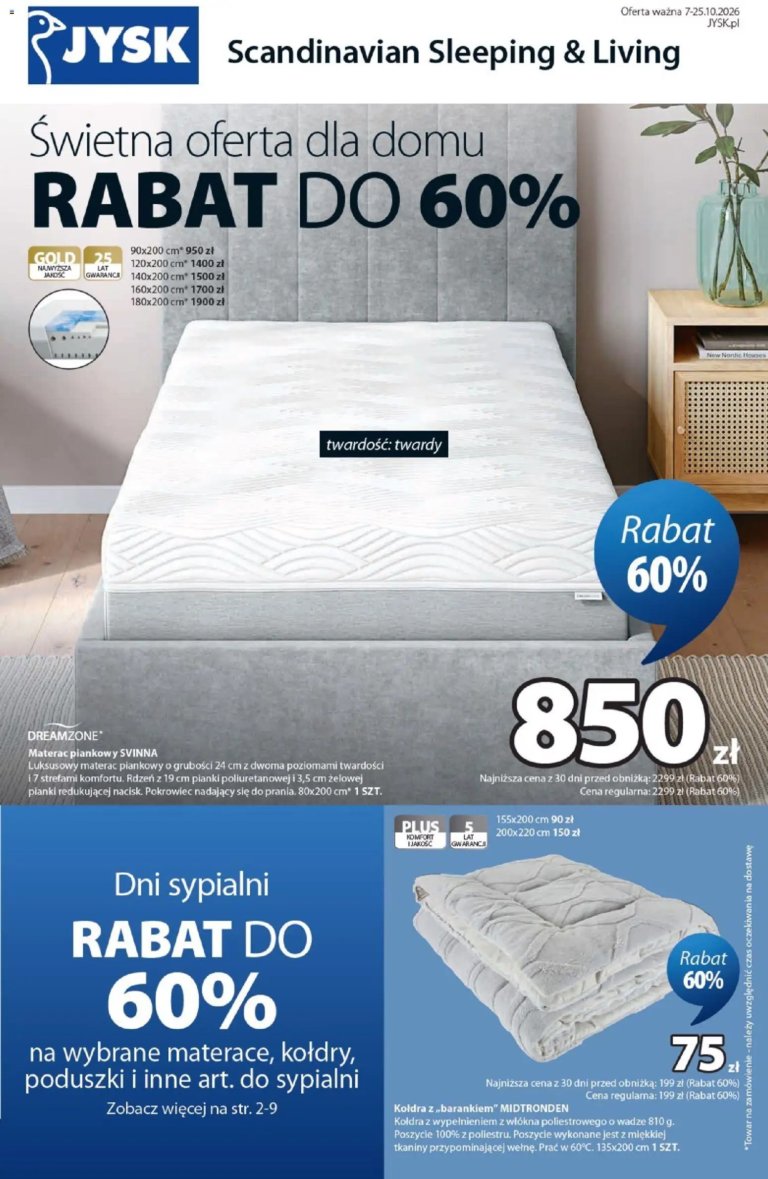 JYSK gazetka od 07.10.2026 | Strona: 1 | Produkty: Materac, Pianki, Kołdra