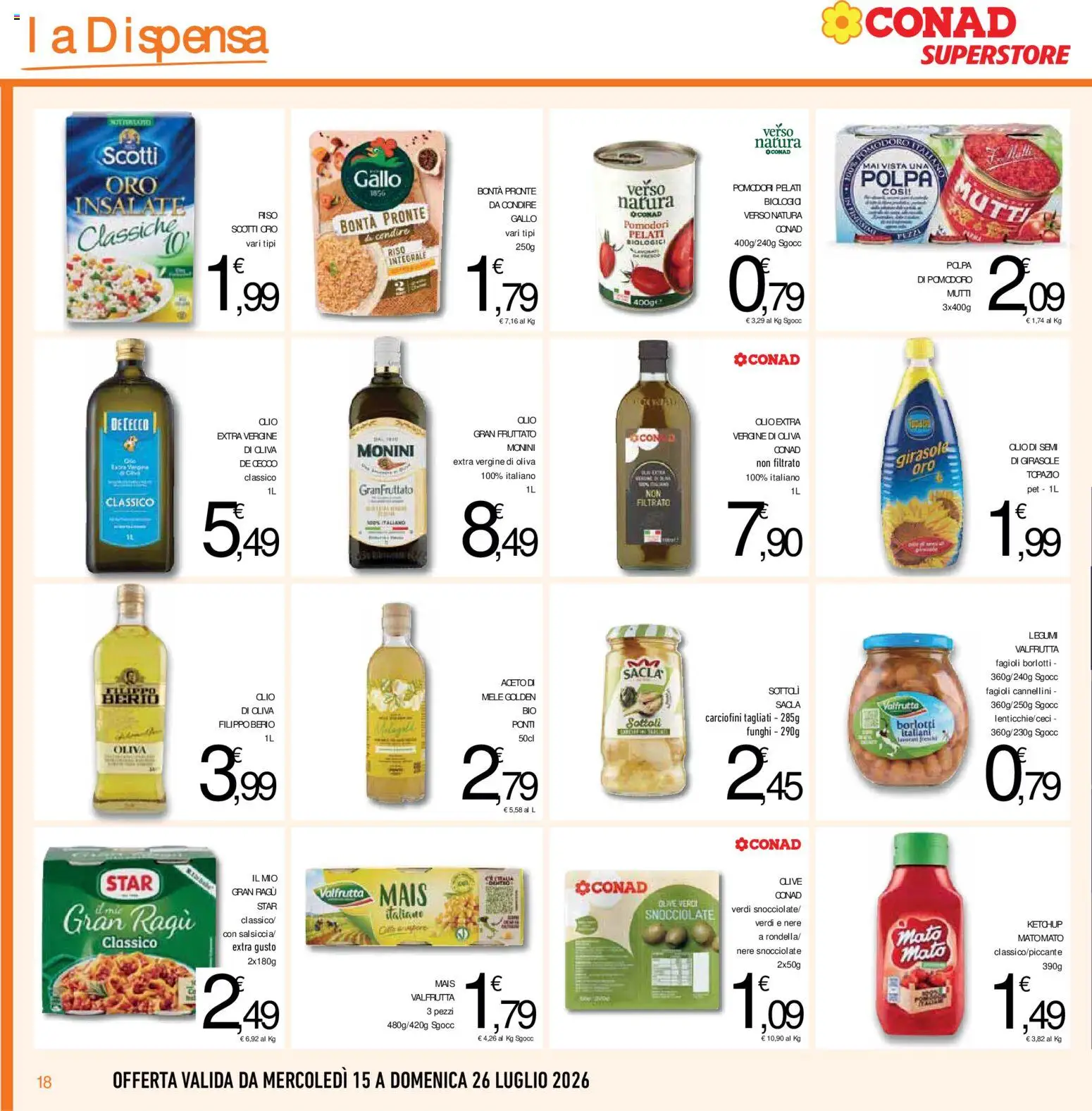 Volantino Conad del 15/07/2026 | Pagina: 18 | Prodotti: Ketchup, Olive, Funghi, Mutti