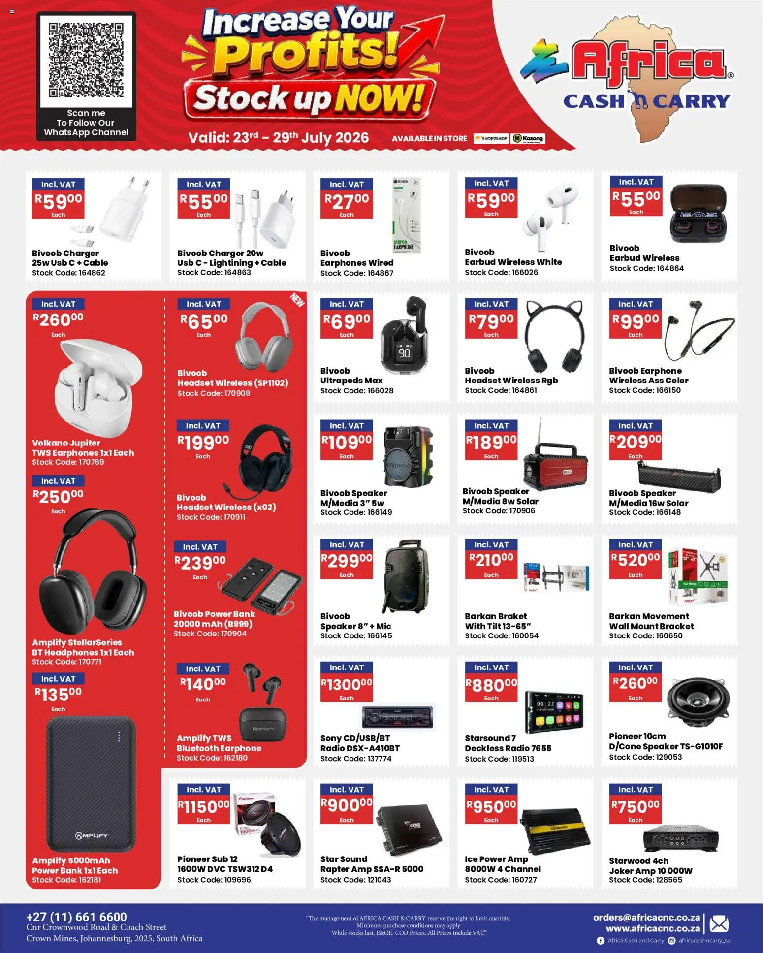 New Africa Cash & Carry catalogue – valid from 23/07/2026 | Page: 32 | Products: Earphones, Headphones, Speaker, Stock