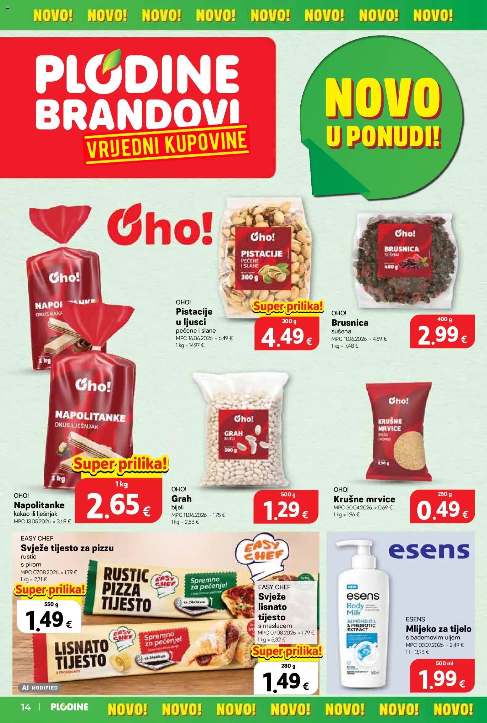 Plodine katalog | vrijedi od 12.08.2026 | Stranica: 14 | Proizvodi: Mlijeko, Krušne mrvice, Tijesto za pizzu, Brusnica