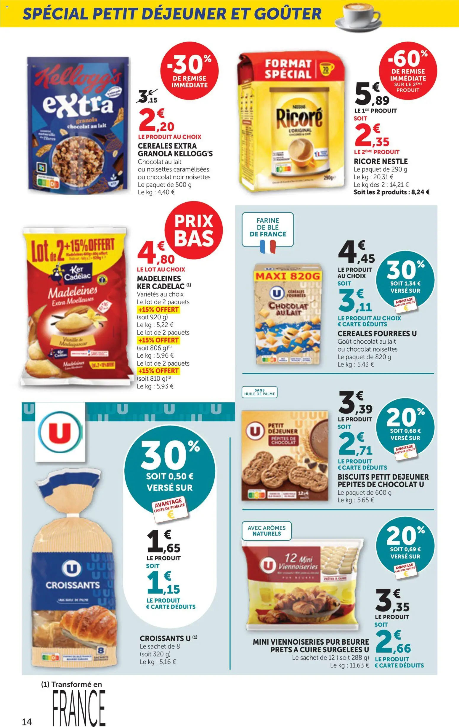 {H1} | Page: 14 | Produits: Pépites de chocolat, Ricoré, Farine, Chocolat au lait