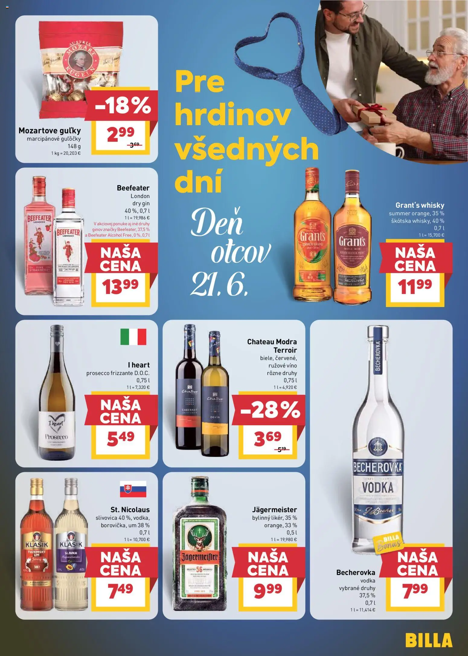 Nové Billa akcie – leták je platný od 17.06.2026 | Strana: 21 | Produkty: Becherovka, Prosecco, Rúžové víno, Slivovica