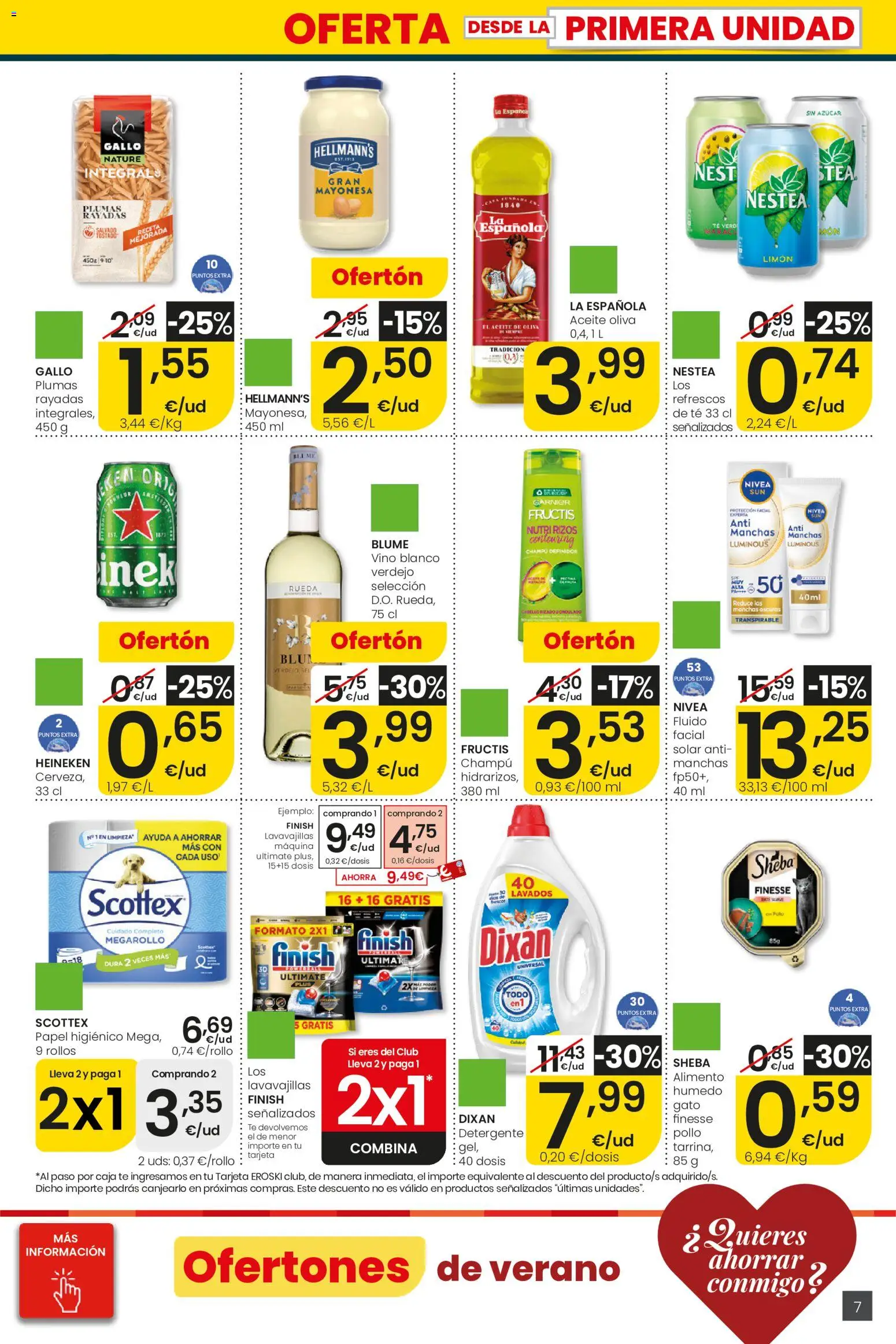 Eroski Ofertones de verano City │ válido desde el 11.06.2026 | Página: 7 | Productos: Detergente, Té, Οθόνη προβολής, Caja
