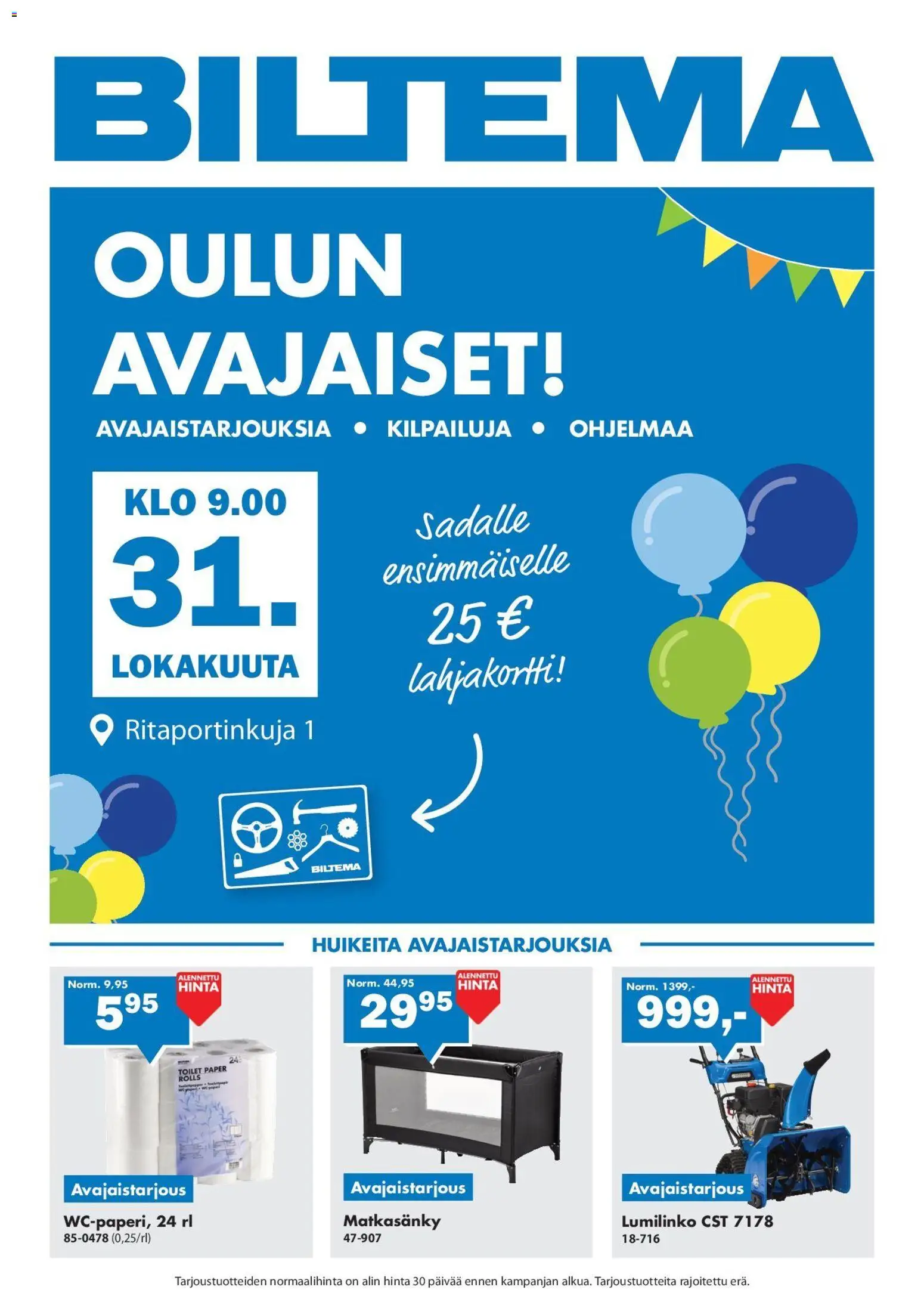 Biltema tarjoukset Oulu – voimassa 31/10/2026 alkaen | Sivu: 1 | Tuotteet: Lumilinko