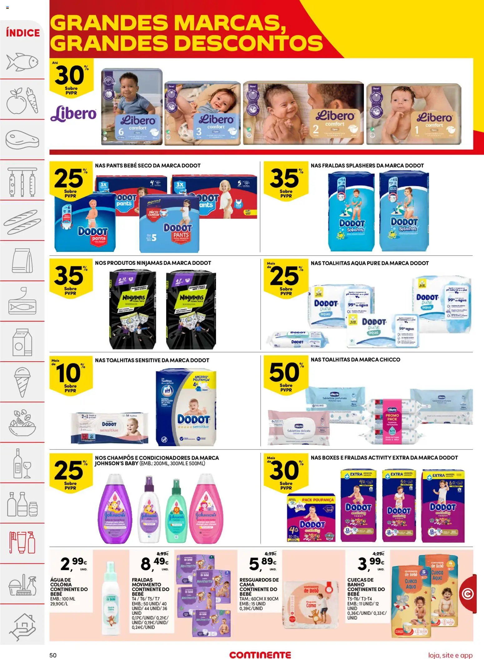 Continente folheto │ válido de 11/08/2026 | Página: 50 | Produtos: Agua, Fraldas, Banho, Cuecas
