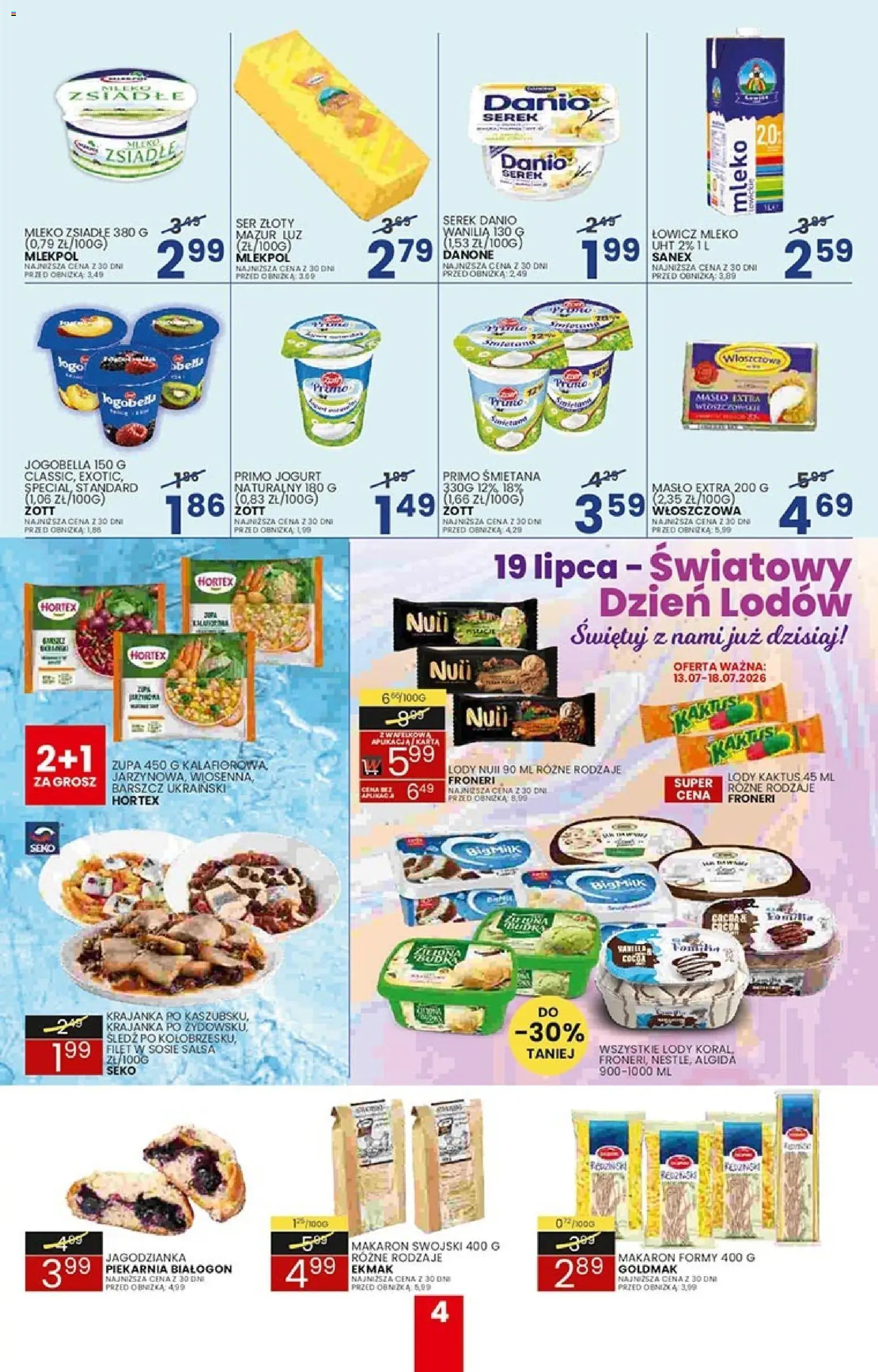 Wafelek gazetka od 13.07.2026 | Strona: 4 | Produkty: Piekarnia, Masło, Śmietana, Lody