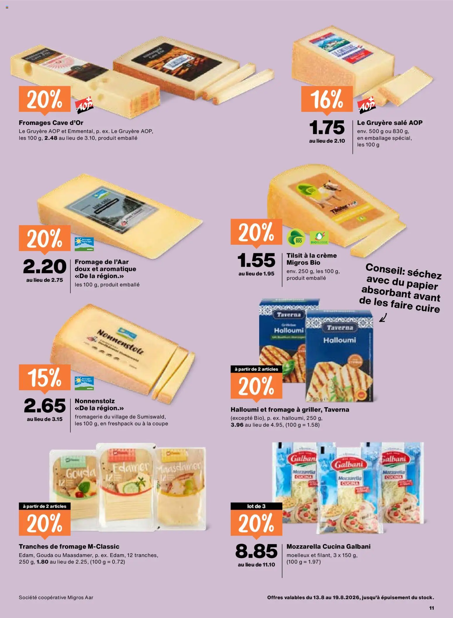 Migros aktionen FR – gültig ab 13.08.2026 | Seite: 11 | Produkte: Gouda, Edamer, Creme