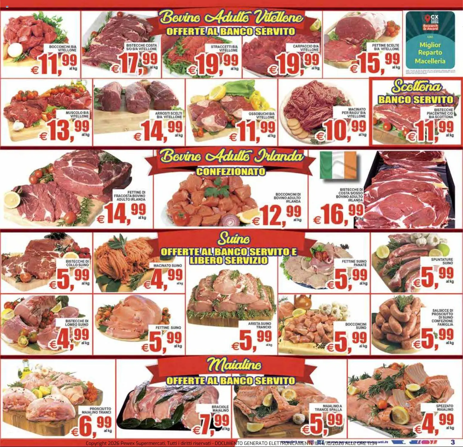 Volantino Pewex del 14/10/2026 | Pagina: 3 | Prodotti: Bovino, Carpaccio, Spalla, Salsicce