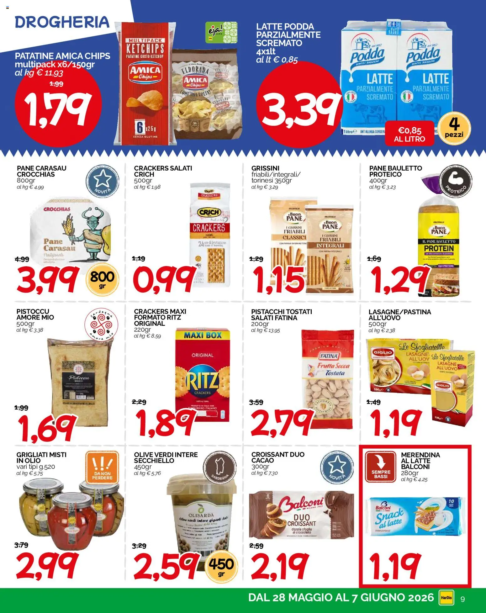 Volantino HarDis del 28.05.2026 | Pagina: 9 | Prodotti: Pane, Patatine, Olive, Croissant