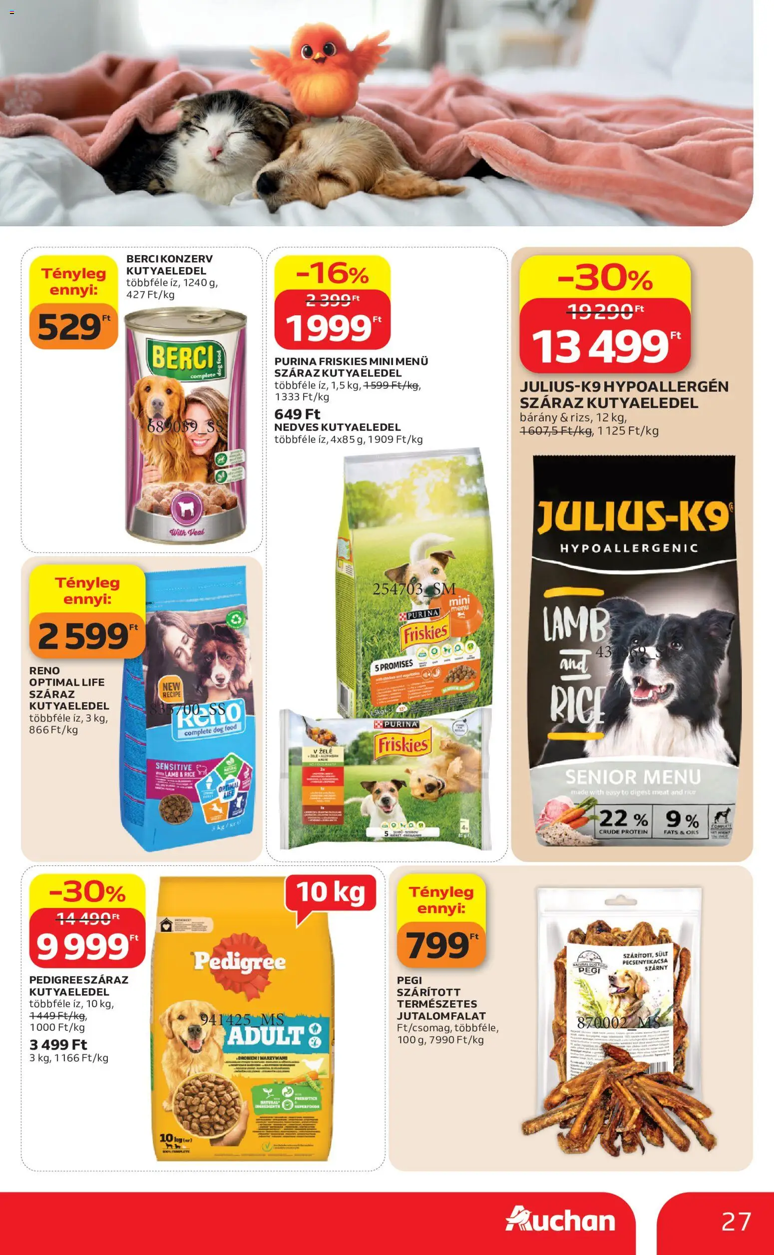 Auchan akciós ujság - amely érvényes a következő dátumtól: 2026.07.16. | Oldal: 27 | Termékek: Kutyaeledel, Protein, Pecsenyekacsa