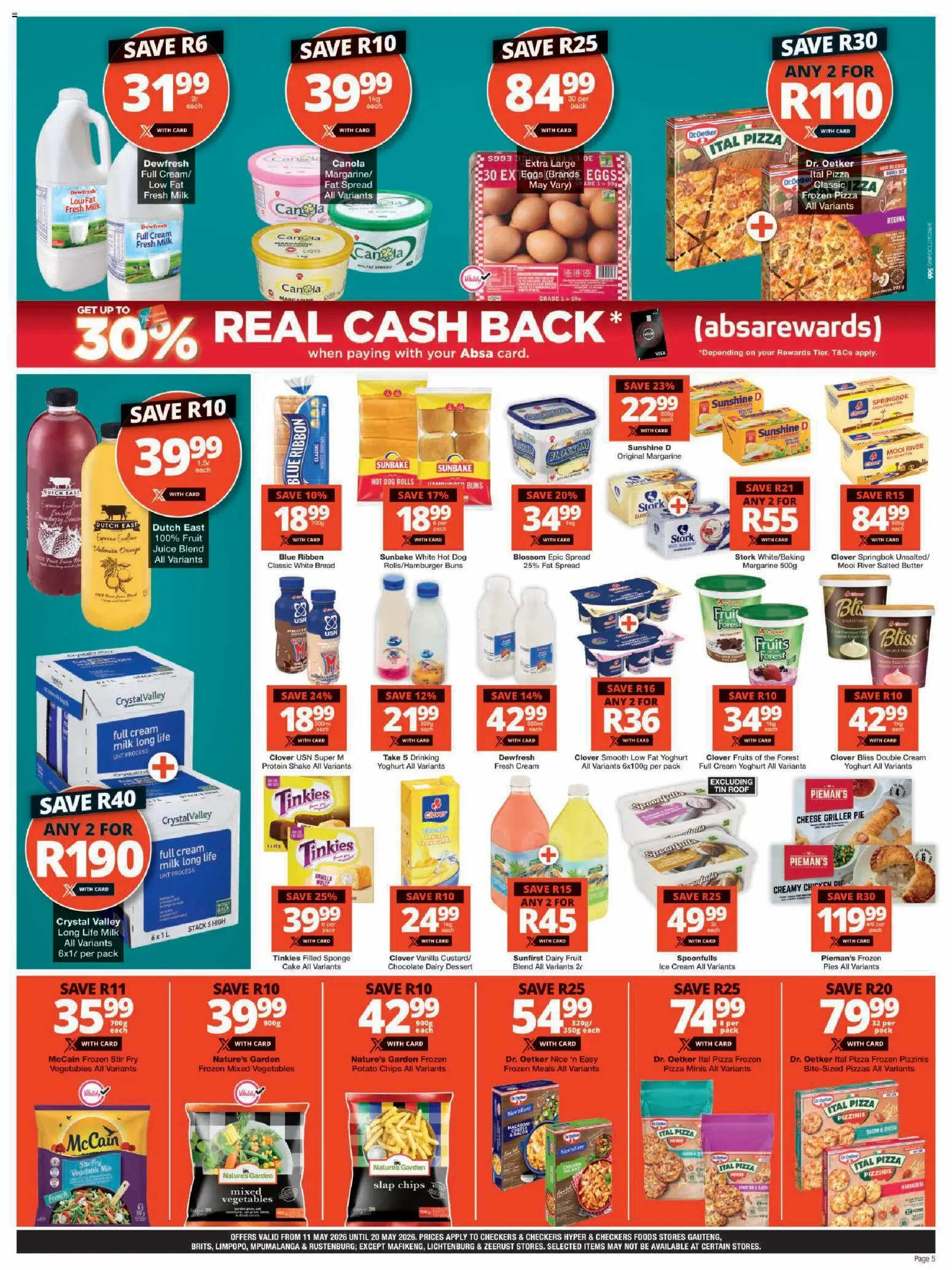 New Checkers catalogue – valid from 11.05.2026 | Page: 5 | Products: Cake, Eggs, Juice, Bacon