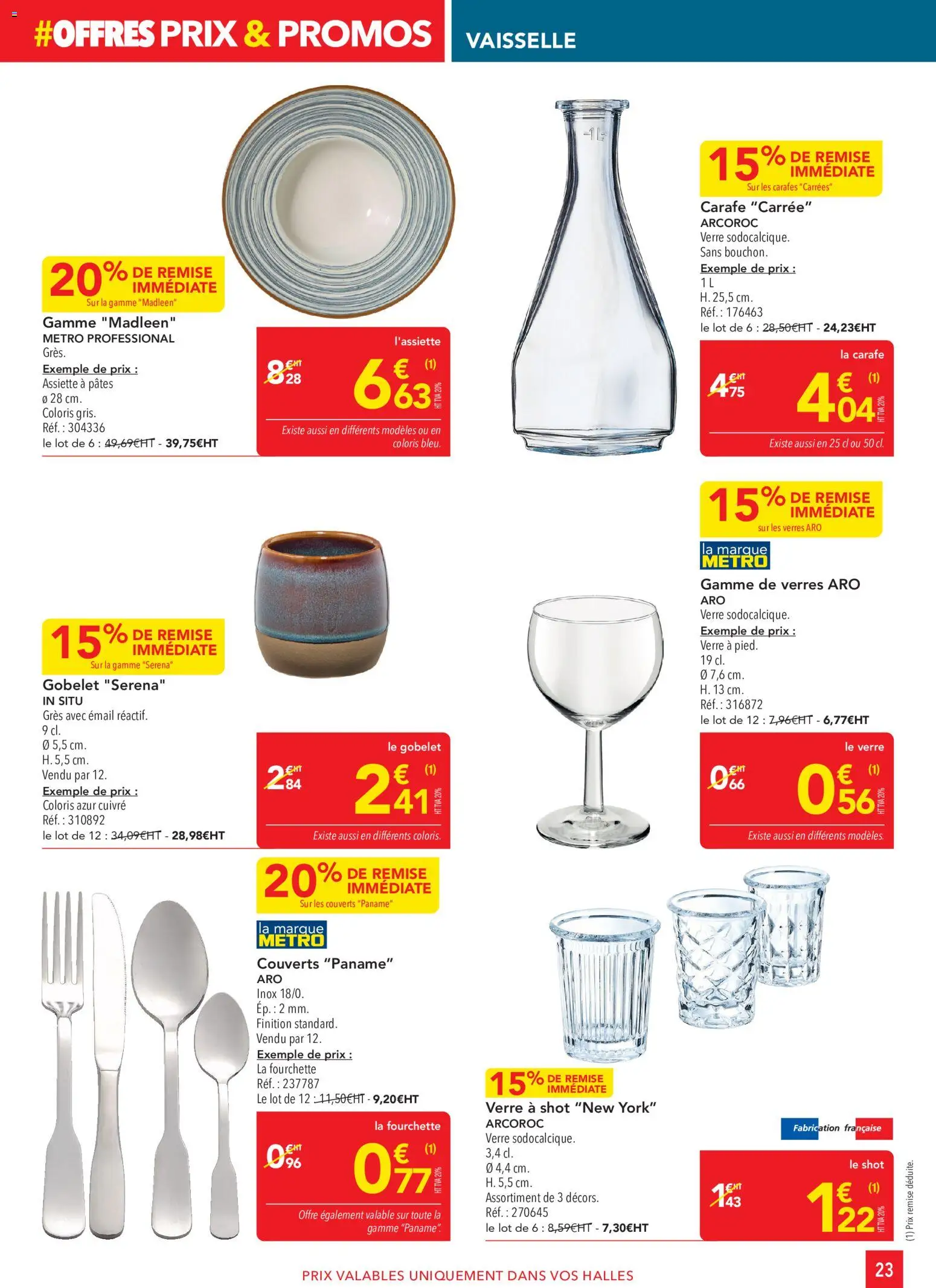 {H1} | Page: 23 | Produits: Couverts, Vaisselle, Verres, Assiette