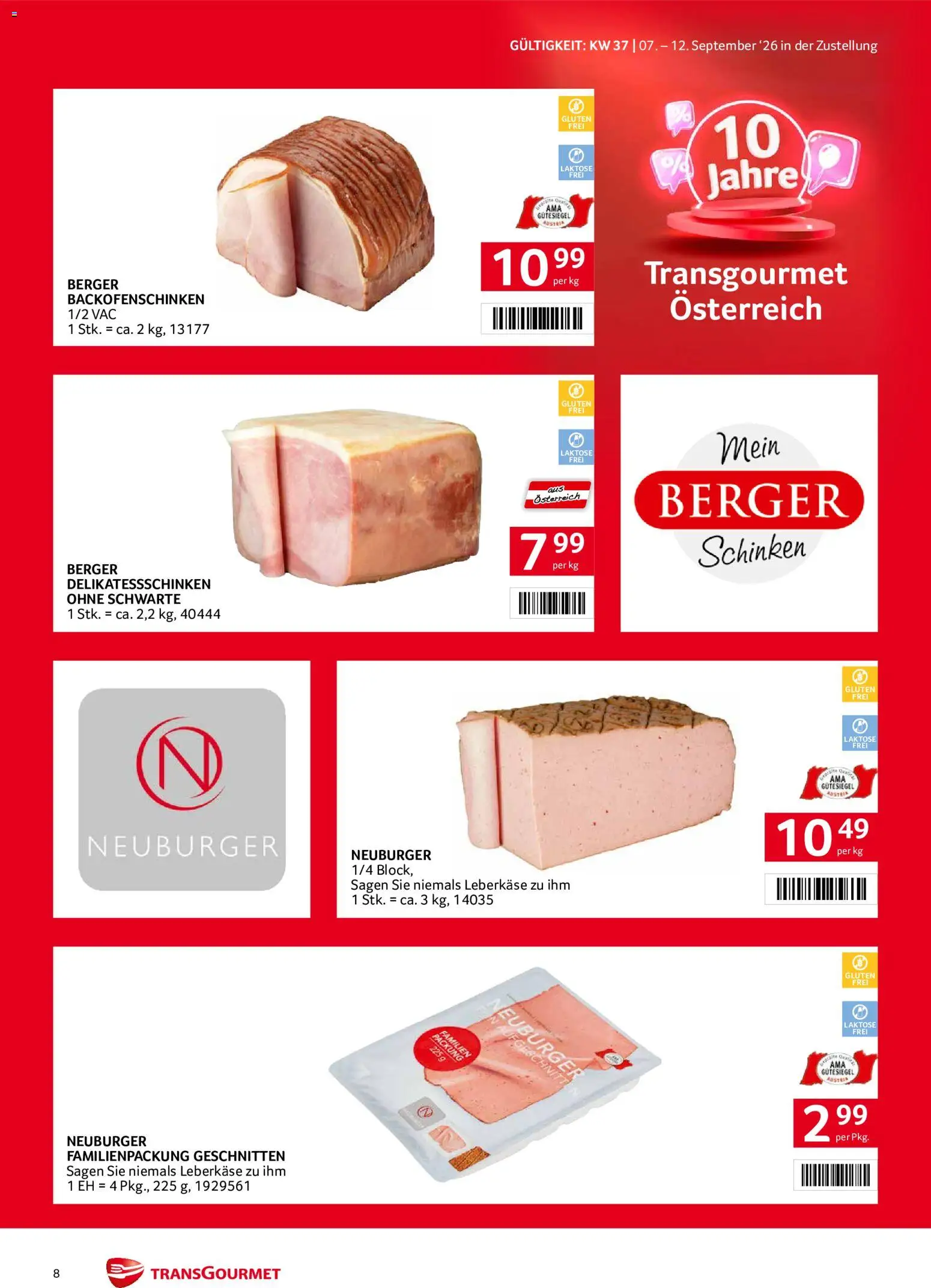 Transgourmet Zustellaktion - Broschüre gültig ab 07.09.2026 | Seite: 8 | Produkte: Schinken