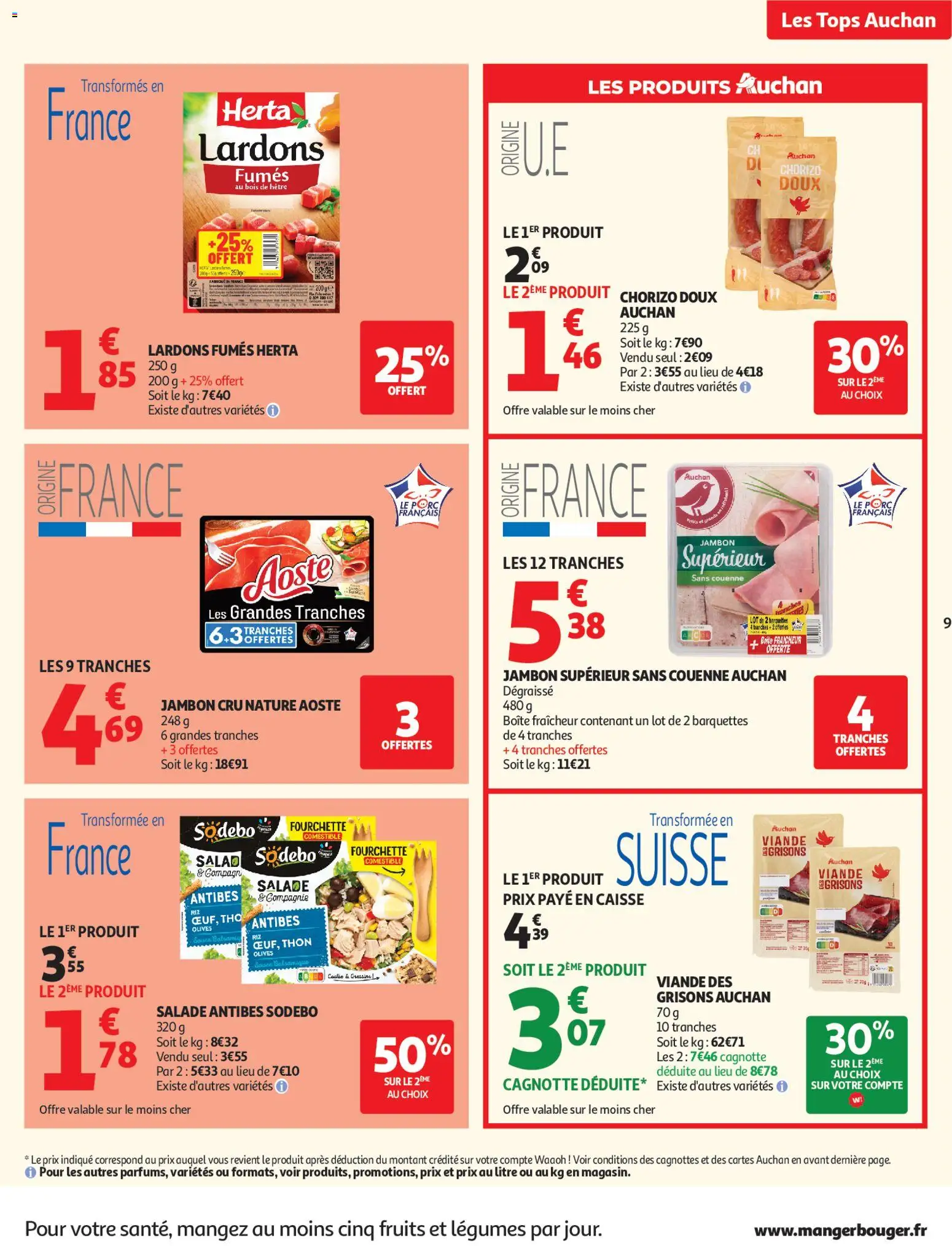 {H1} | Page: 9 | Produits: Salade, Chorizo, Jambon Cru, Jambon