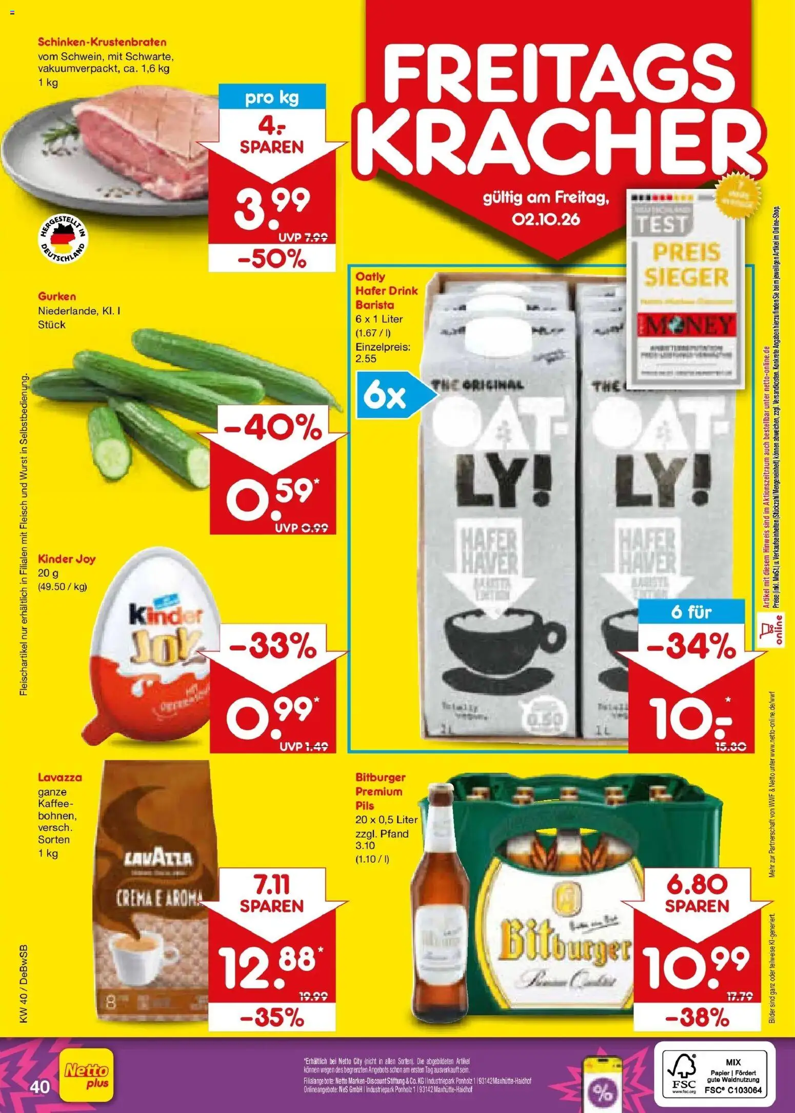 Netto Marken-Discount Prospekt Waiblingen-Bittenfeld – gültig ab 28.09.2026 | Seite: 62 | Produkte: Kaffee, Pils, Oatly, Gurken