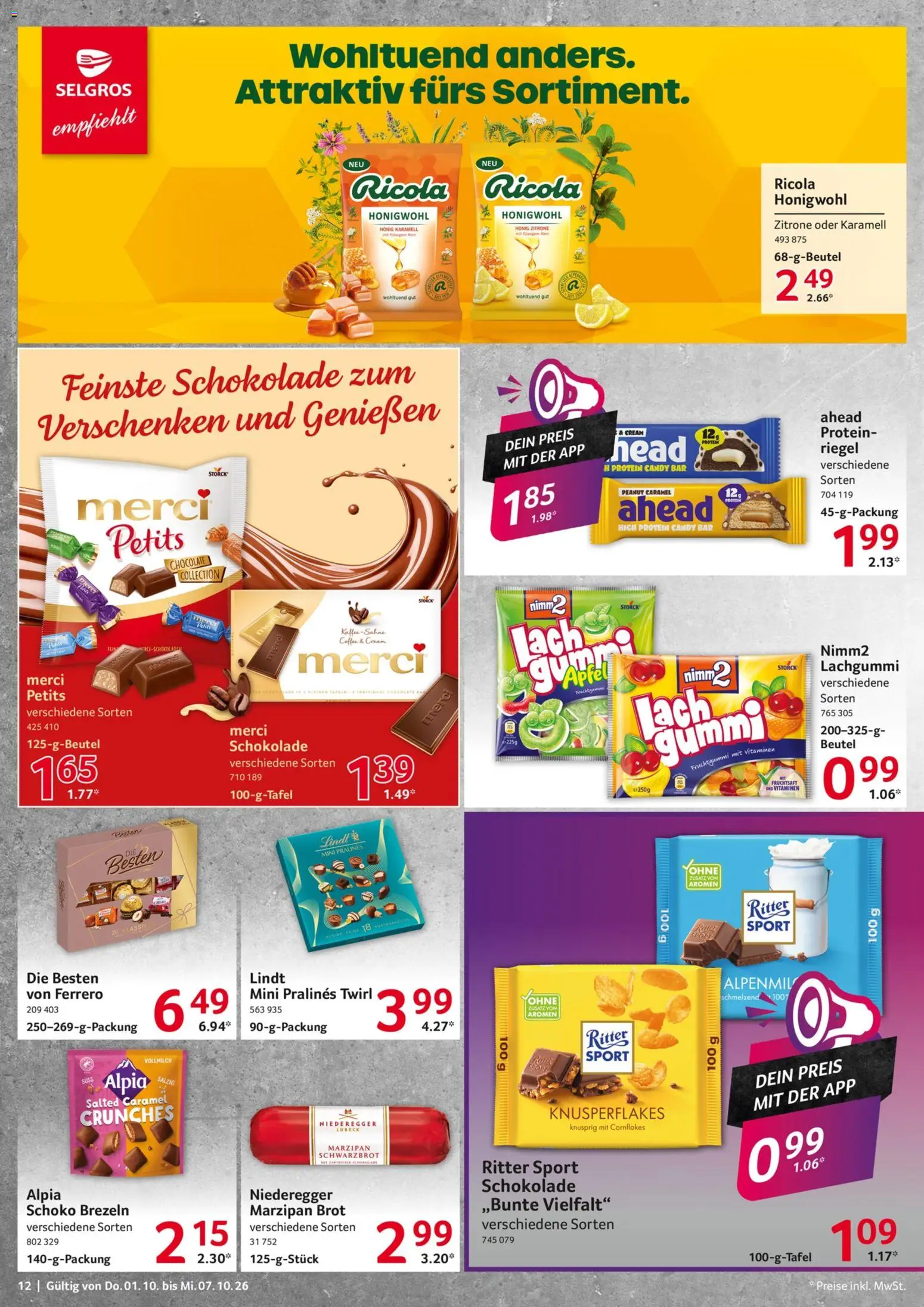 Selgros Prospekt – gültig ab 01.10.2026 | Seite: 12 | Produkte: Merci, Cornflakes, Zitrone, Lindt