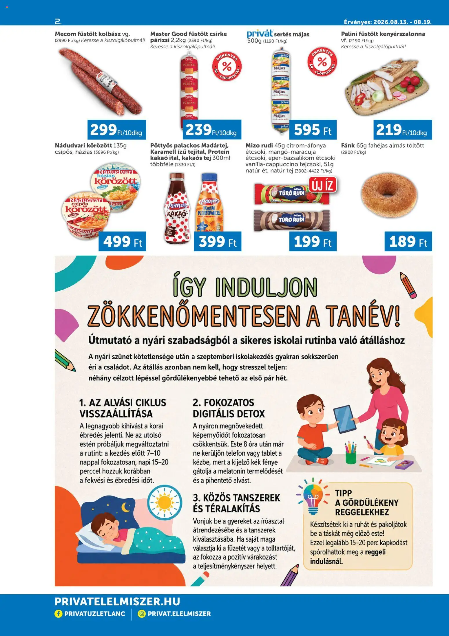 PRIVÁT akciós ujság - amely érvényes a következő dátumtól: 2026.08.13. | Oldal: 2 | Termékek: Telefon, Túró, Kakaós tej, Párizsi
