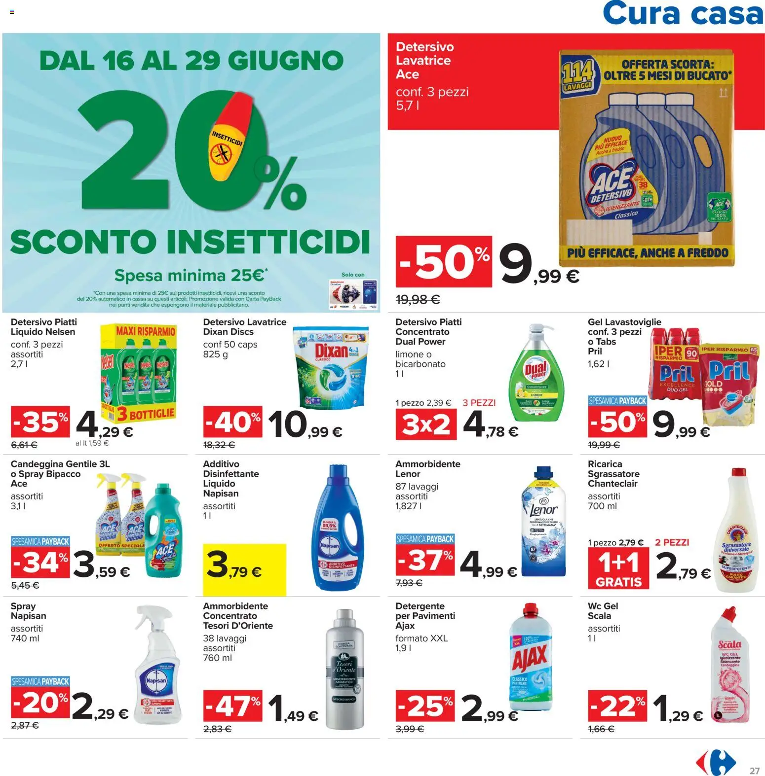 Volantino Carrefour del 16.06.2026 | Pagina: 27 | Prodotti: Detergente, Candeggina, Sgrassatore, Scala