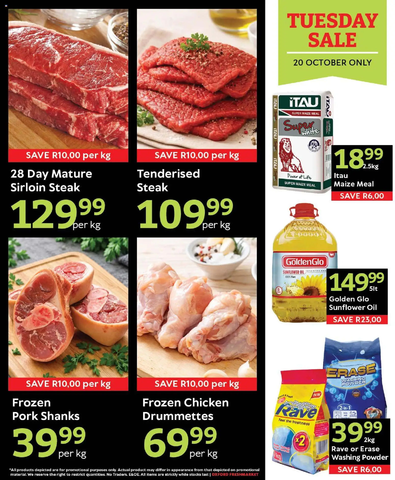 New Oxford Freshmarket catalogue – valid from 20/10/2026 | Page: 4 | Products: Steak, Maize meal, Pork, Washing powder