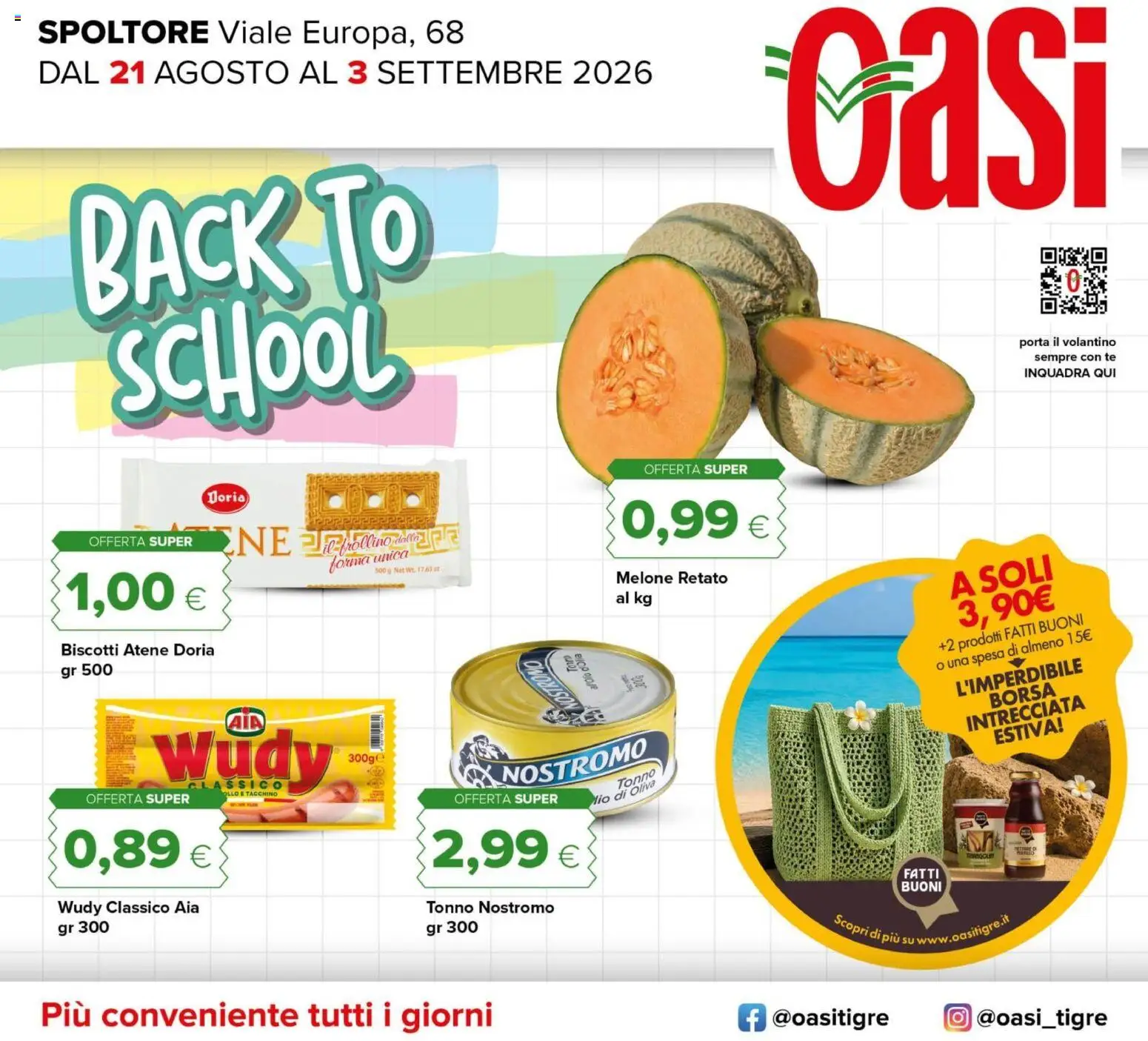 Volantino Oasi del 21/08/2026 | Pagina: 1 | Prodotti: Tè, Biscotti, Tacchino, Melone