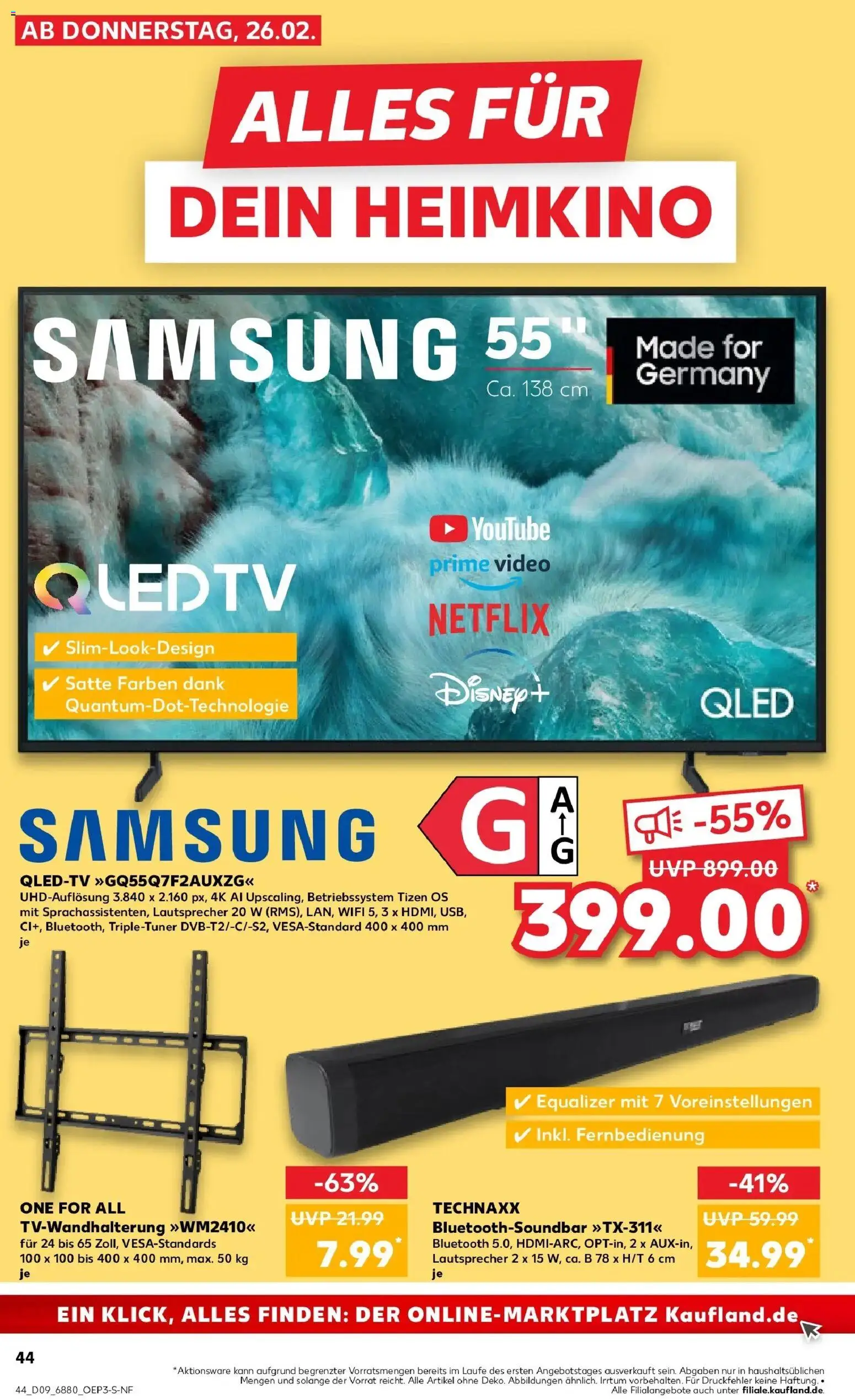 Kaufland prospekt Pfullingen	 – gültig ab 26.02.2026 | Seite: 44 | Produkte: Samsung, Soundbar, Heimkino, Video
