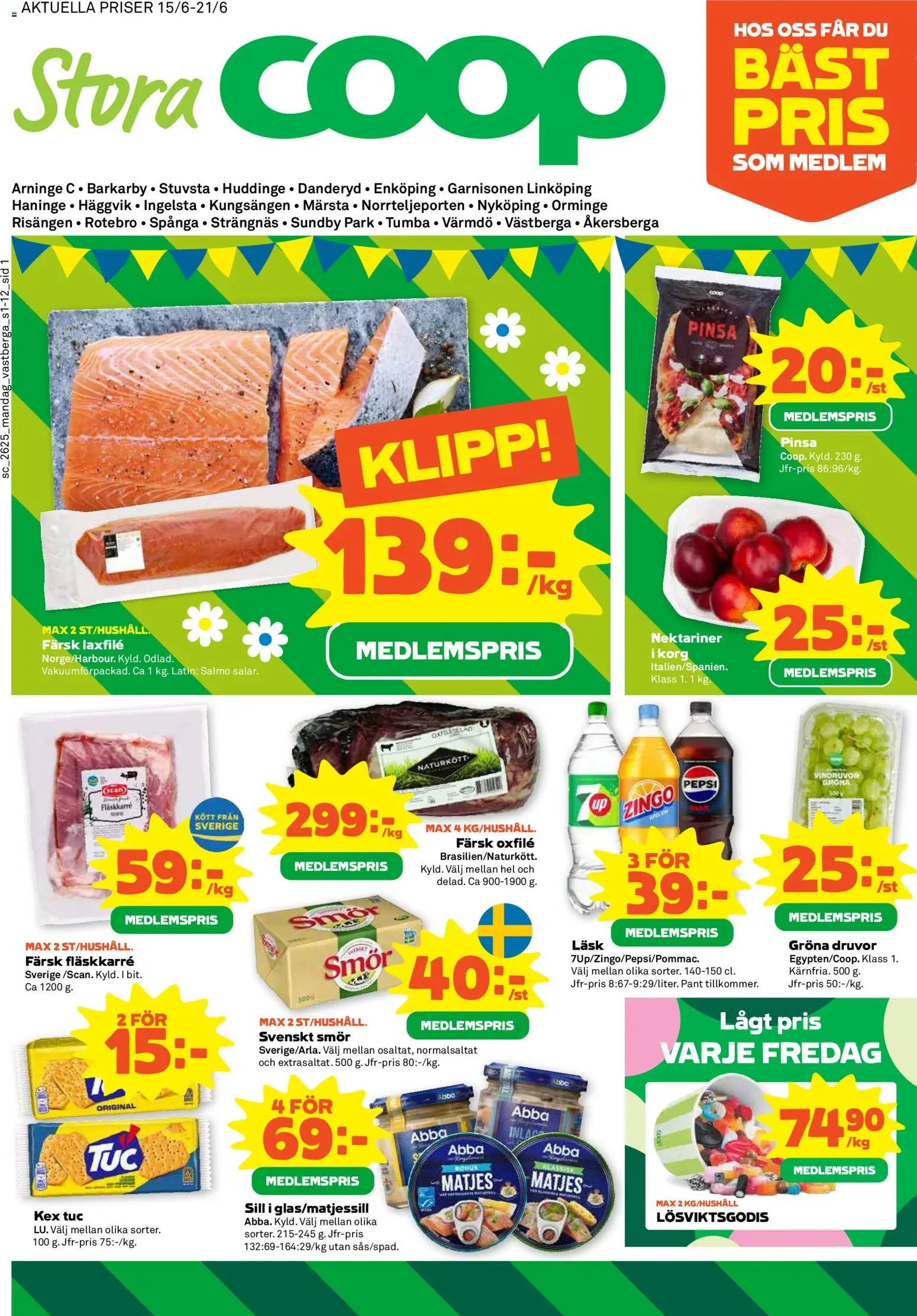 Coop Forum reklamblad aktuell från 15.06.2026 | Sida: 1 | Produkter: Pepsi, Sill, Korg, Smör