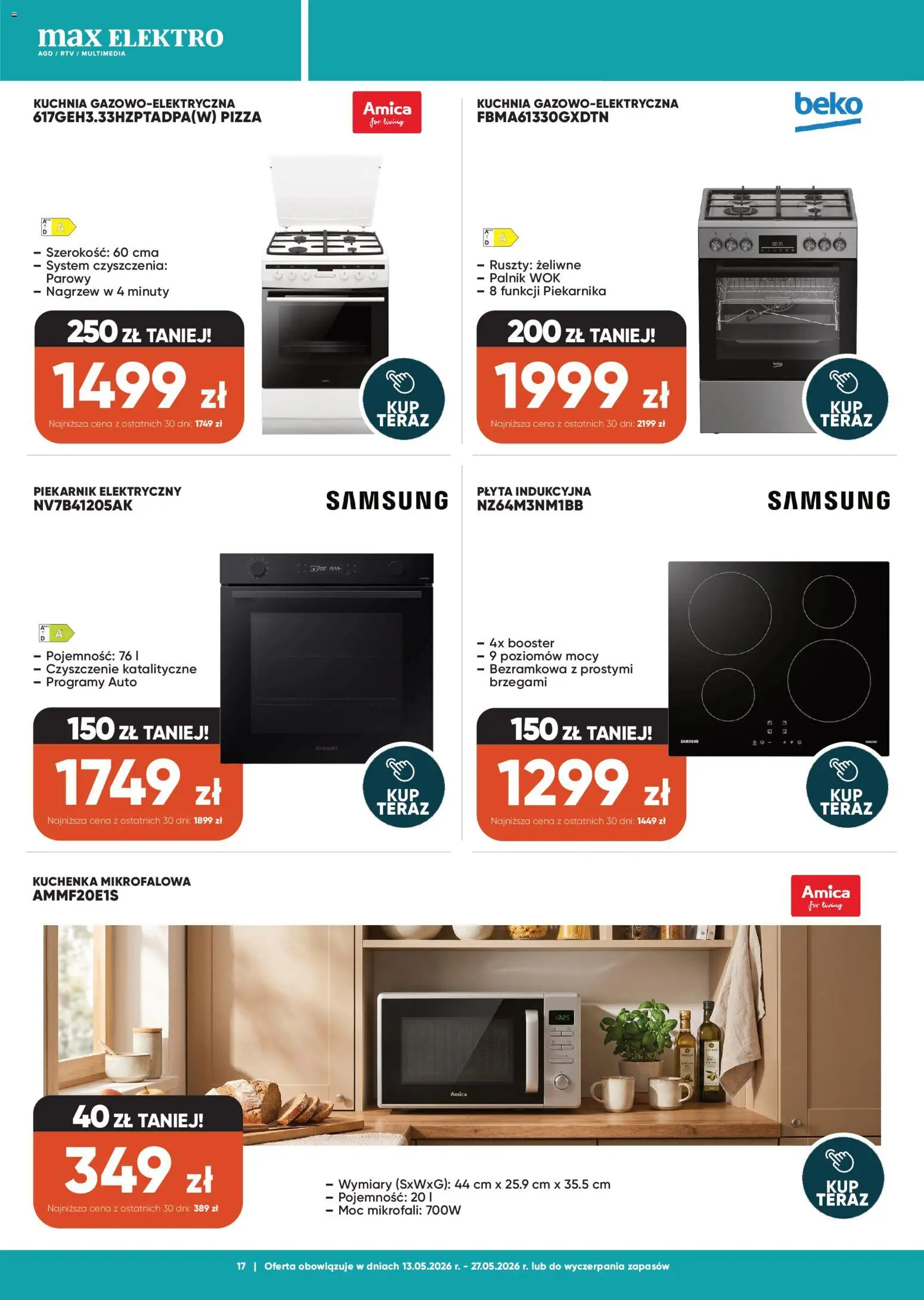 Max elektro gazetka od 13.05.2026 | Strona: 17 | Produkty: Płyta indukcyjna, Kuchenka mikrofalowa, Kuchenka, Pizza