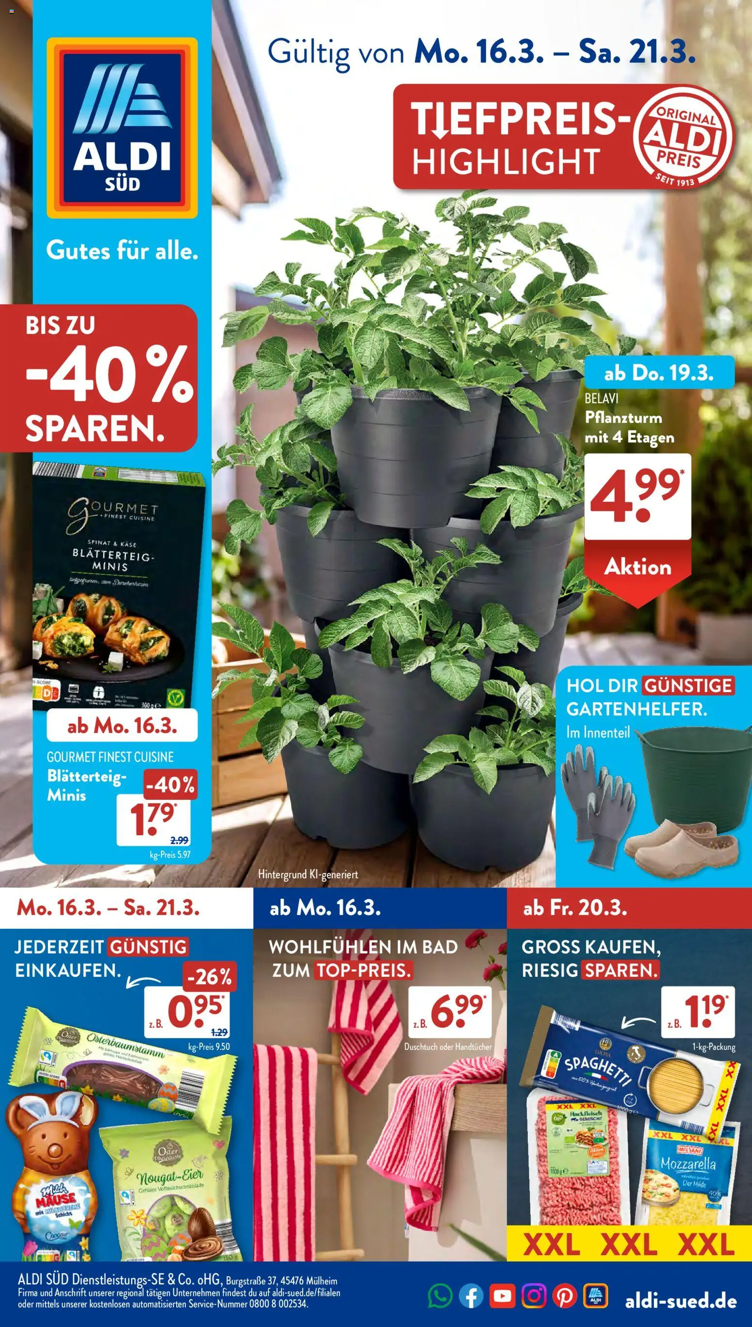 Aldi Süd Prospekt 	 – gültig ab 16.03.2026 | Seite: 1 | Produkte: Belavi, Mozzarella, Bad, Hackfleisch
