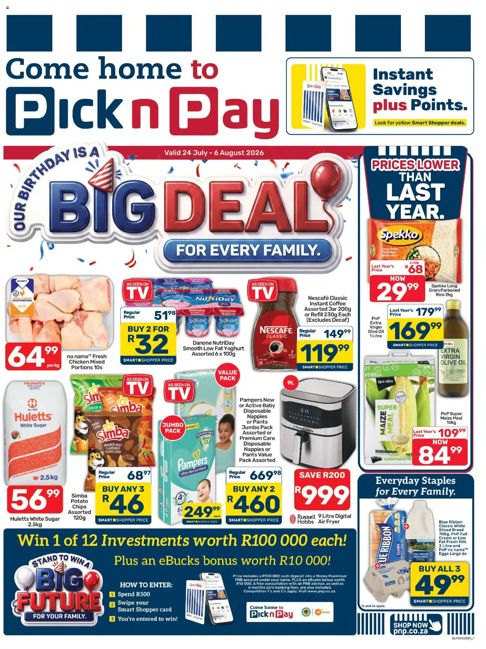 New Pick n Pay catalogue – valid from 24/07/2026 | Page: 1 | Products: Pants, Coffee, Chicken, Rice