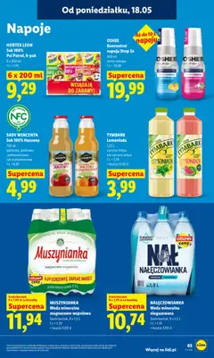 Pogląd oferty "MUSZYNIANKA Woda mineralna magnezowo-wapniowa, Sześciosztuk, 6 x 1,5 L + kaucja 3,00 zł" - ważna od 18.05.2026 | Strona: 67 | Produkty: Sok jabłkowy, Napoje, Mięta, Sok