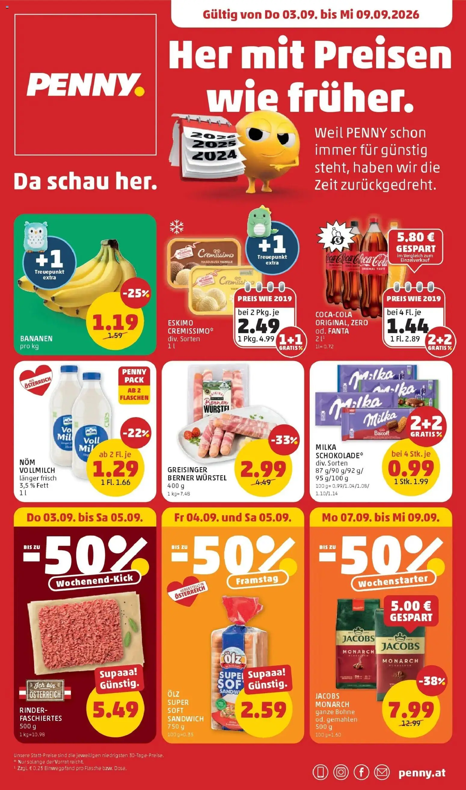 Penny Markt Die ganze Woche sparen ab (03.09.2026) - Angebote, Prospekt | Seite: 1 | Produkte: Fanta, Bohne, Vollmilch, Bananen