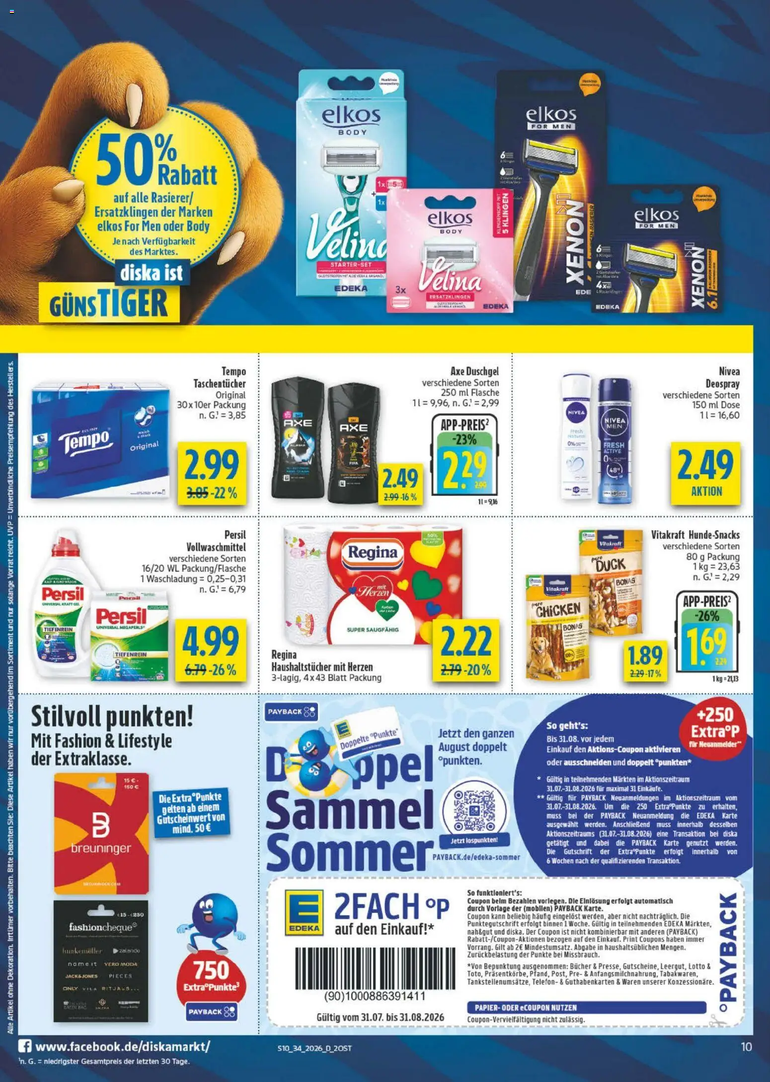 Diska Prospekt – gültig ab 17.08.2026 | Seite: 10 | Produkte: Rasierer, Taschentücher, Axe, Deospray