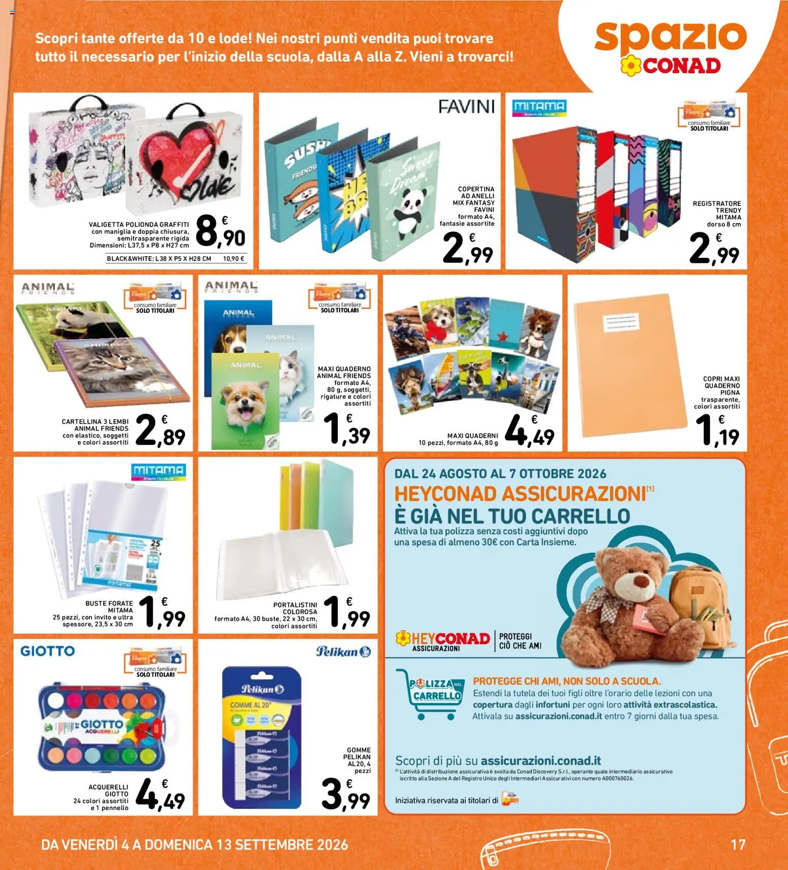 Volantino Spazio Conad del 04/09/2026 | Pagina: 17 | Prodotti: Carrello, Pennello, Quaderno, Valigetta