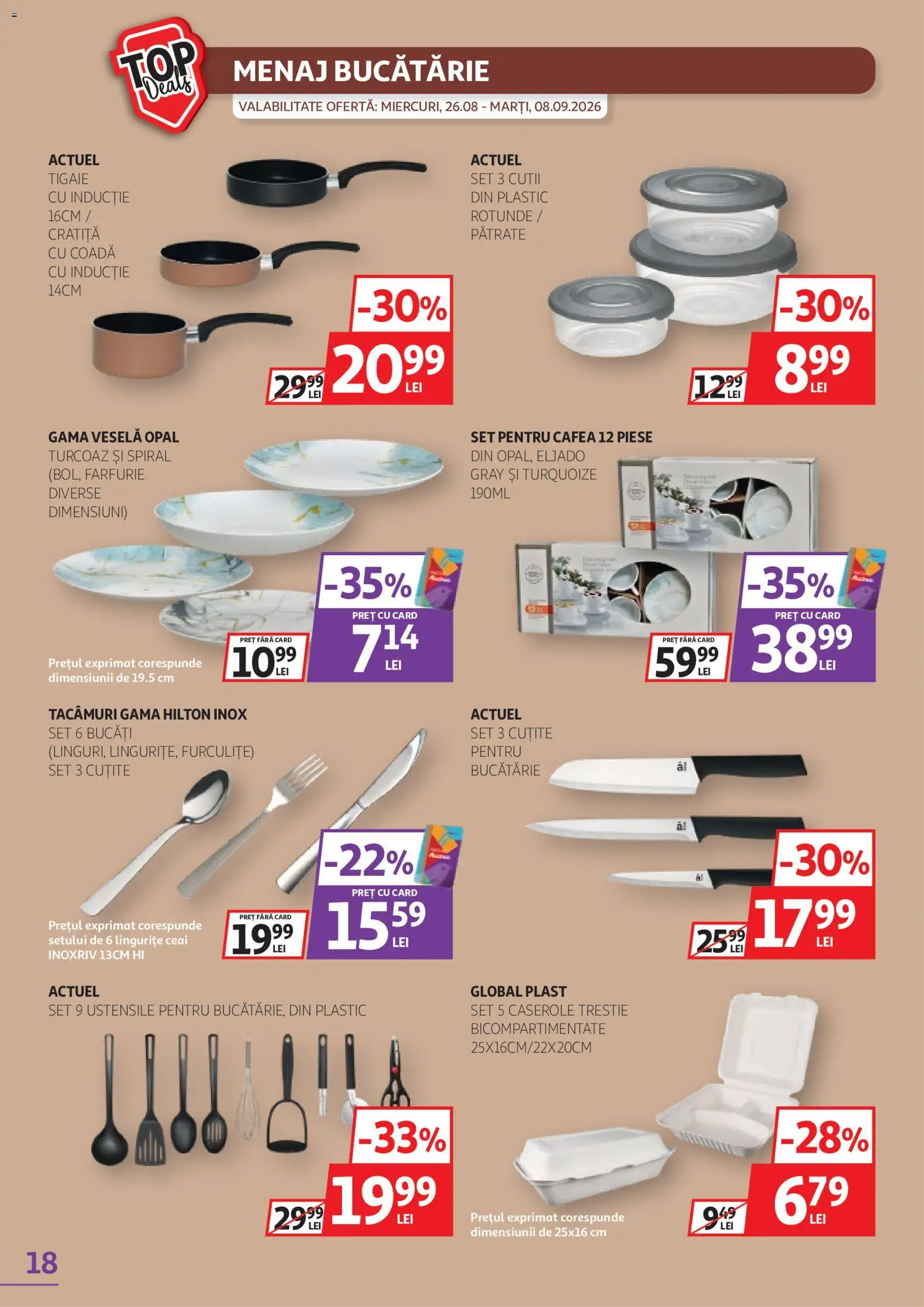 Noul catalog Auchan – valabil de la 26.08.2026 | Pagină: 18 | Produse: Tigaie, Caserole, Bucătărie, Ceai