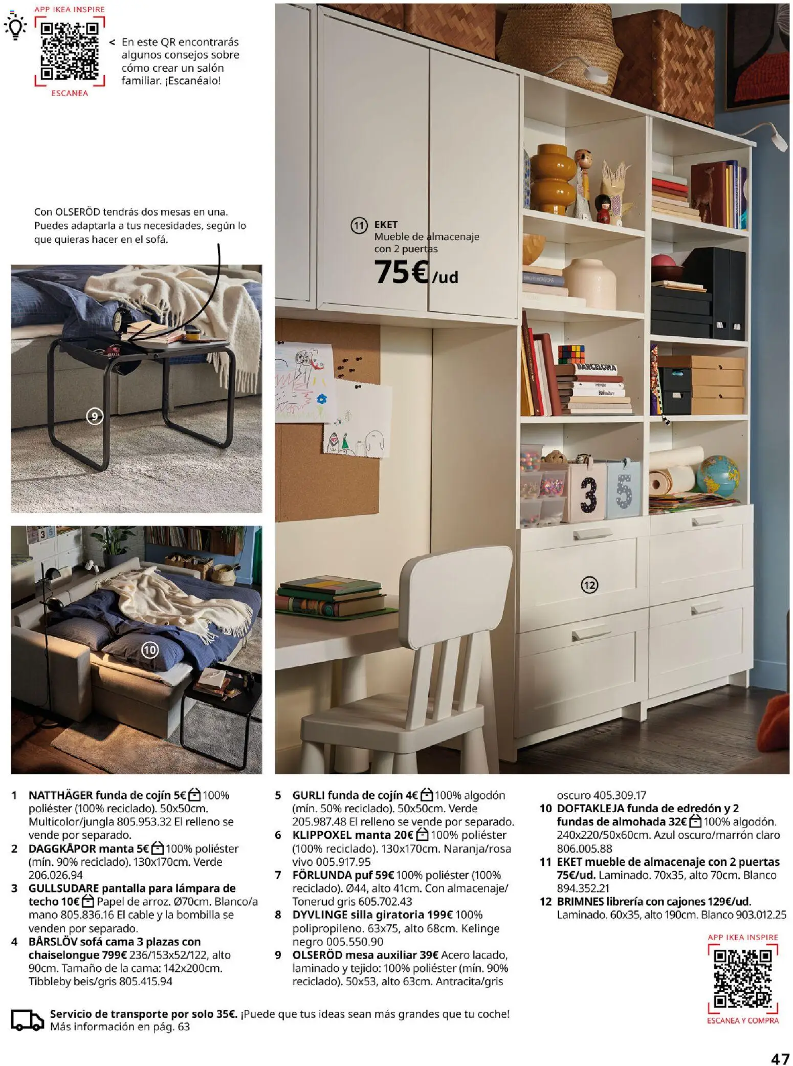 IKEA - Salones │ válido desde el 04/02/2026 | Página: 47 | Productos: Funda de cojín, Cama, Almacenaje, Sofá