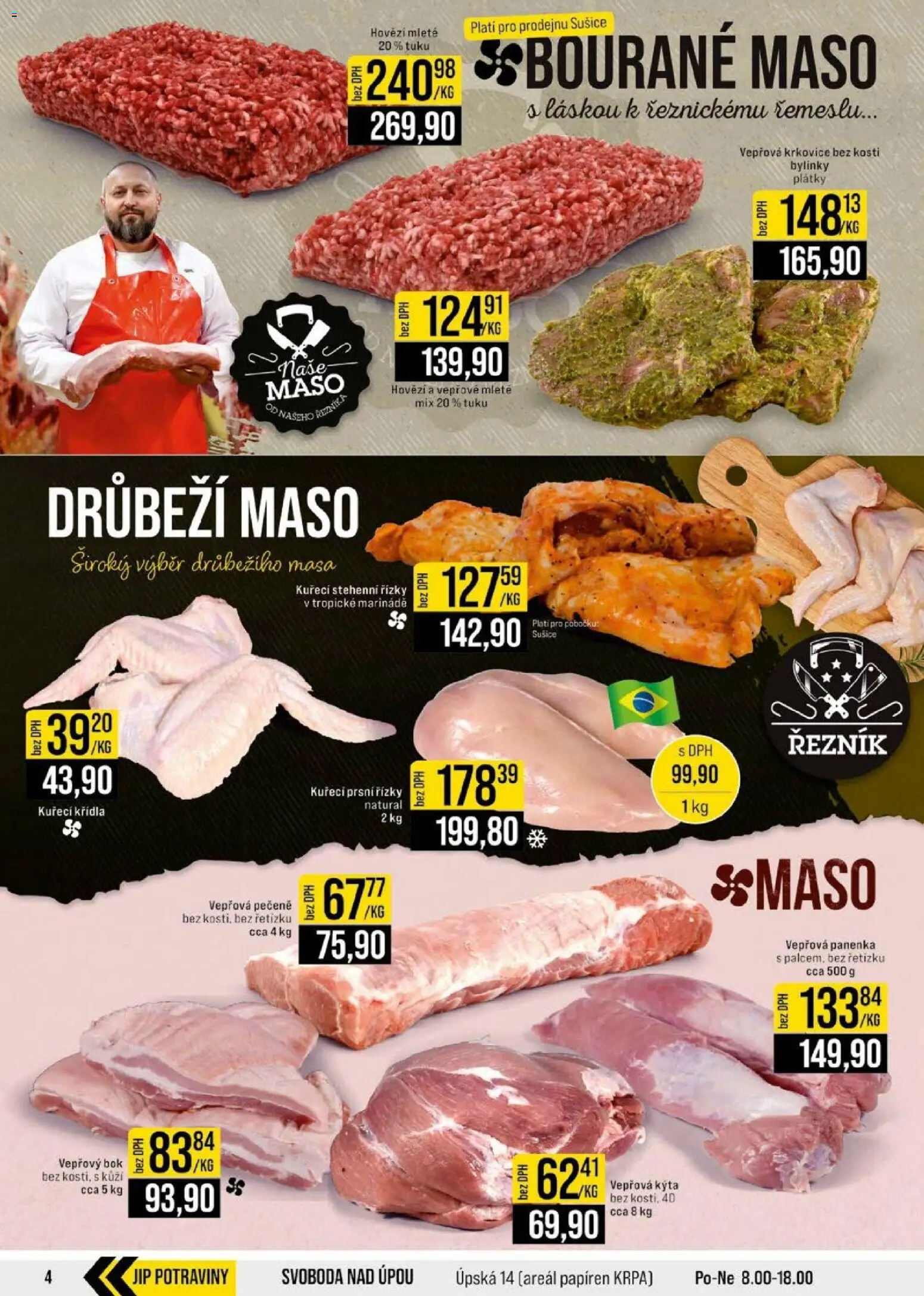 Jip leták - Cash & Carry od 22.07.2026 | Strana: 4 | Produkty: Hovězí, Vepřová pečeně, Kuřecí prsní řízky, Krkovice bez kosti