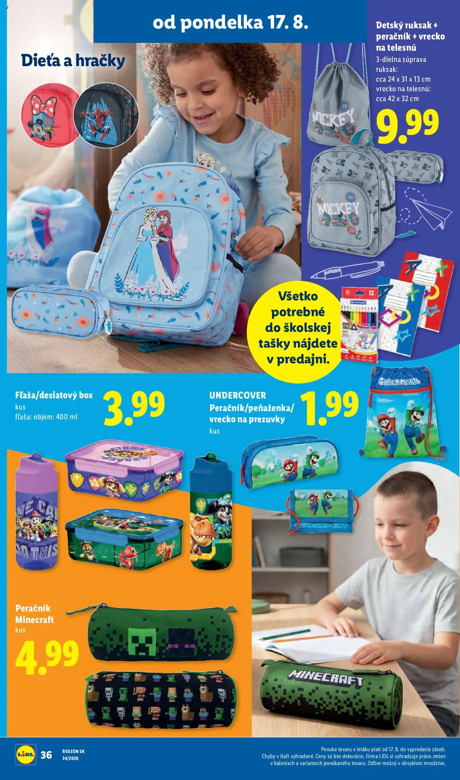 Nové Lidl akcie – leták je platný od 17.08.2026 | Strana: 52 | Produkty: Peračník, Pastelky, Ruksak, Hračky
